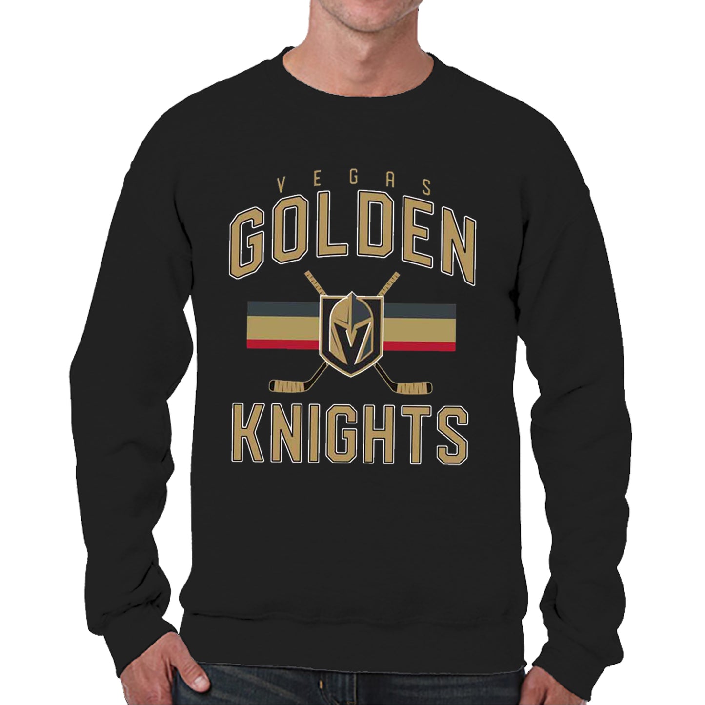 Las Vegas Golden Knights Adult NHL Faceoff Hockey Fleece Crewneck Sweatshirt - Black