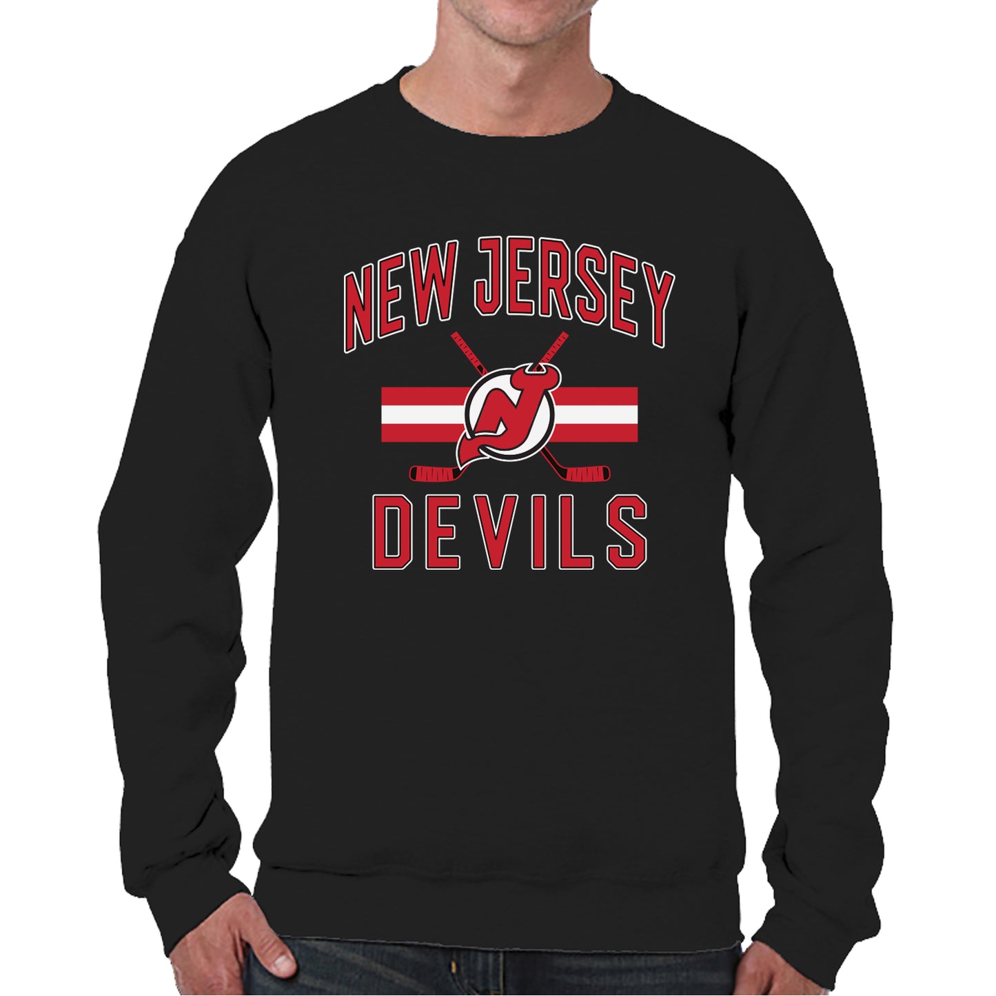 New Jersey Devils Adult NHL Faceoff Hockey Fleece Crewneck Sweatshirt - Black