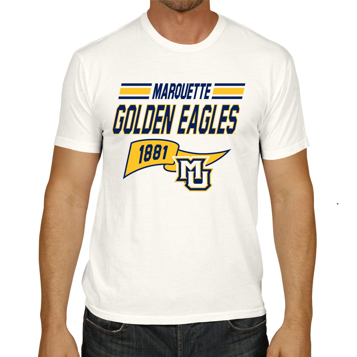 Marquette Golden Eagles NCAA Adult Unisex Varsity Club Pennant T-Shirt Tag-Less - Off White