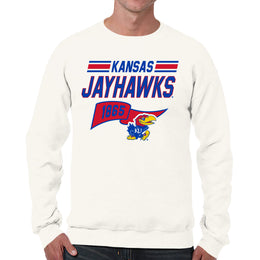 Kansas Jayhawks NCAA Adult Unisex Varsity Club Pennant Crewneck Fleece Sweatshirt - Off White
