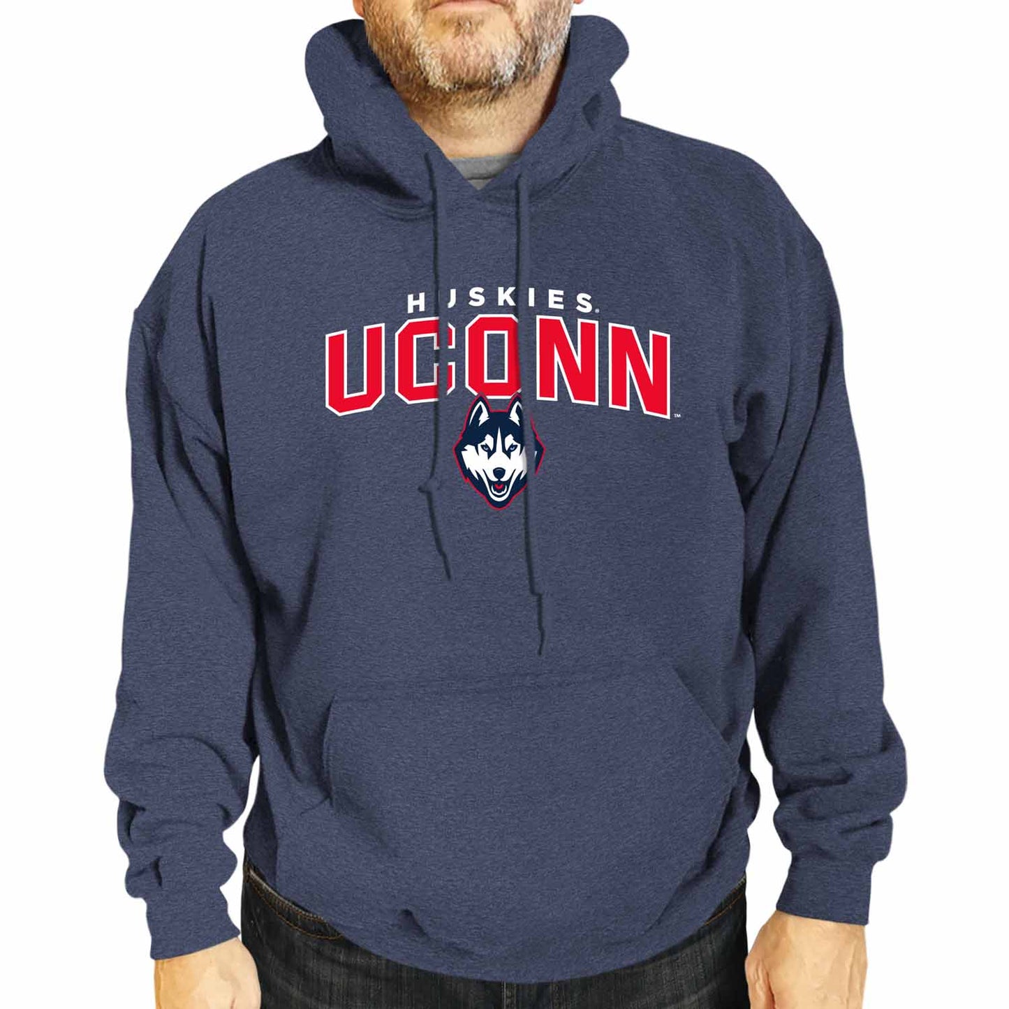 UCONN Huskies NCAA Adult Unisex Starting Fresh Heathered Hooded Fleece Sweatshirt - Navy Heather