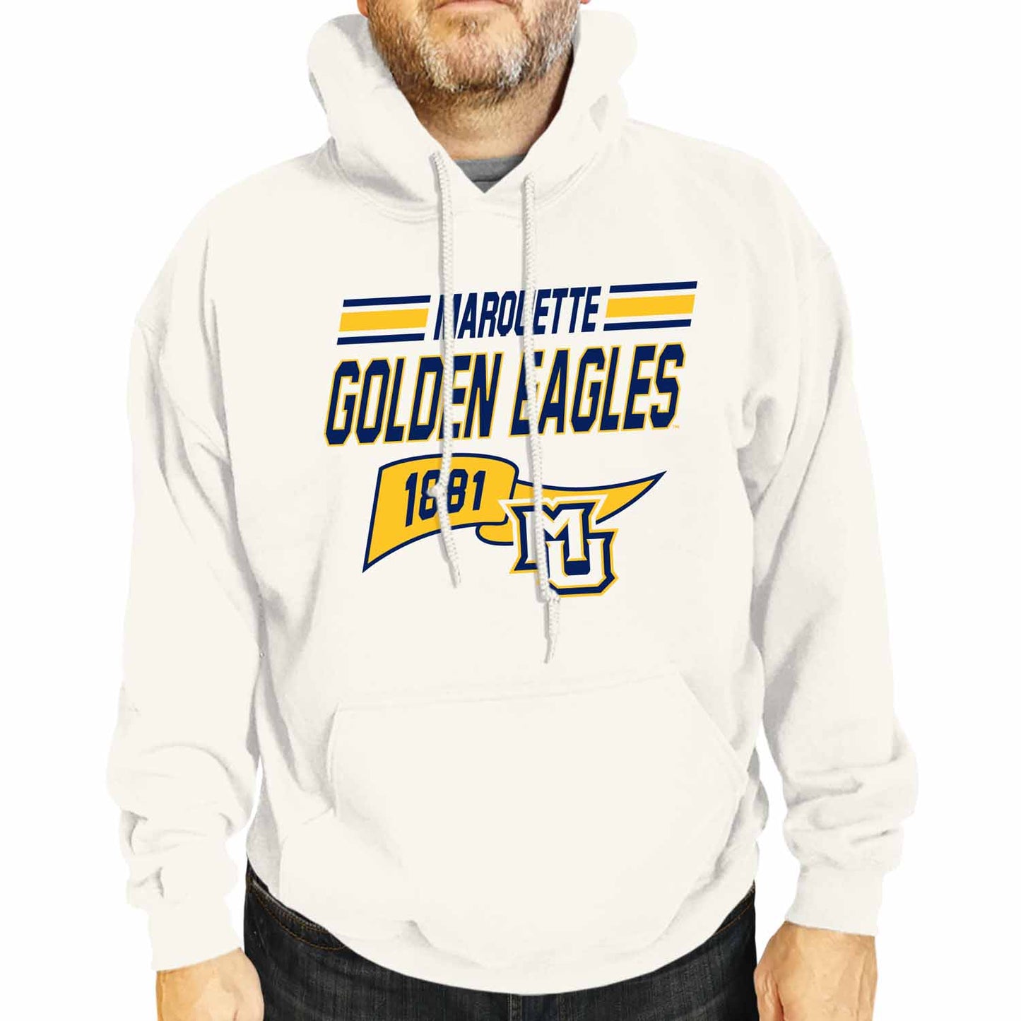 Marquette Golden Eagles NCAA Adult Unisex Varsity Club Pennant Hooded Fleece Sweatshirt - Off White