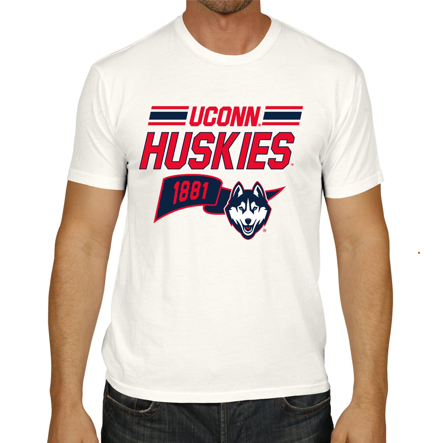 UCONN Huskies NCAA Adult Unisex Varsity Club Pennant T-Shirt Tag-Less - Off White