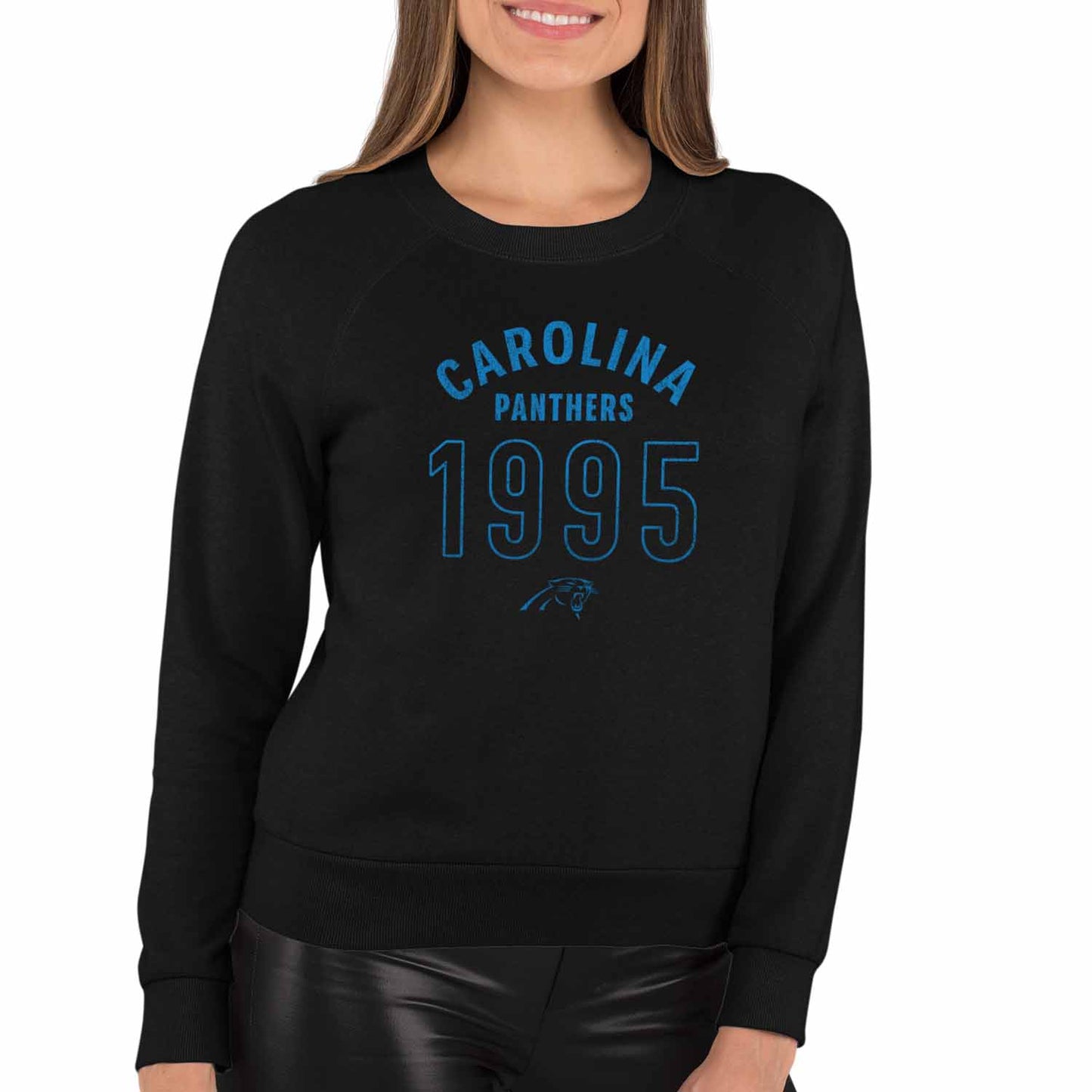 Carolina Panthers NFL Womens Big Date French Terry Slouchy Top - Black