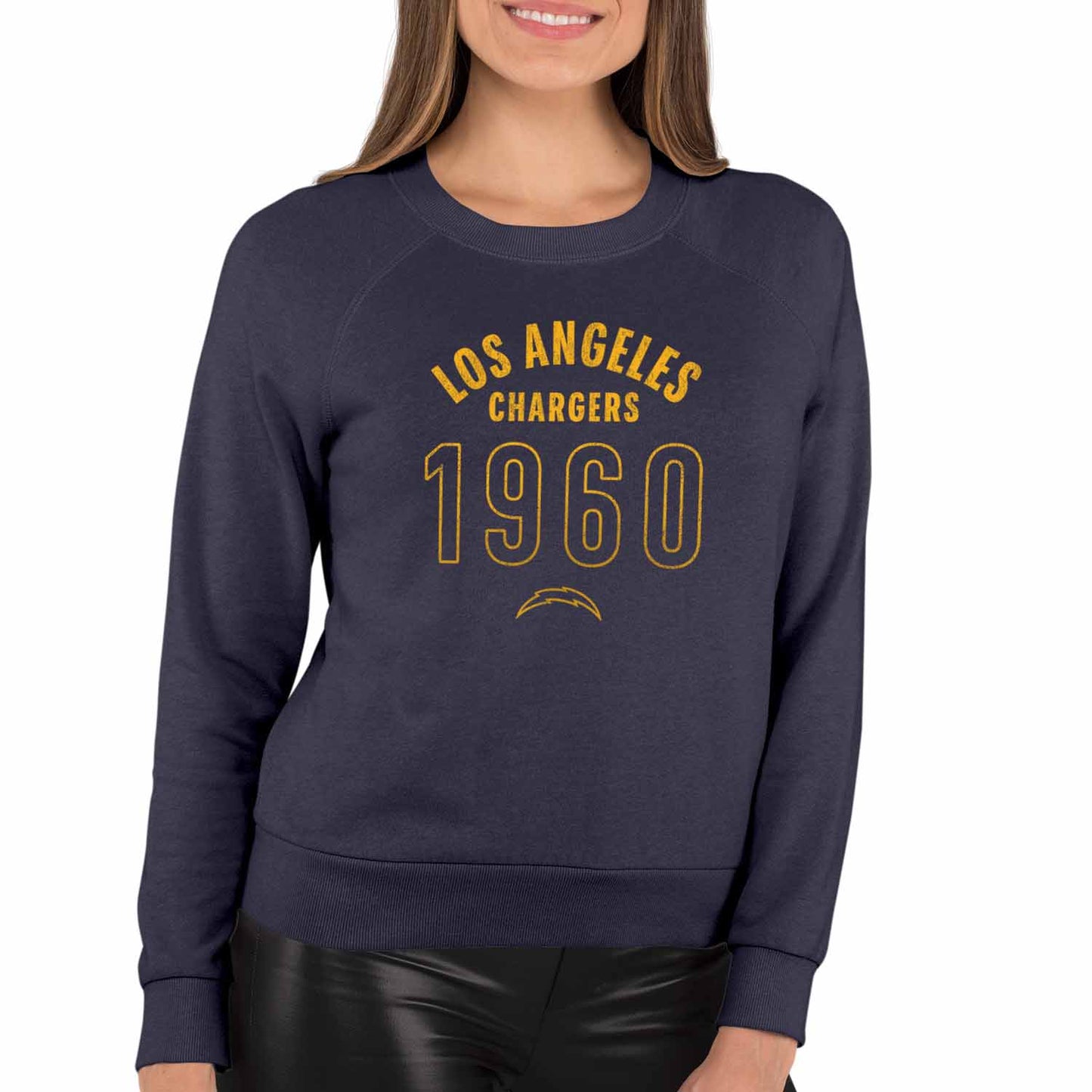 Los Angeles Chargers NFL Womens Big Date French Terry Slouchy Top - Navy Heather