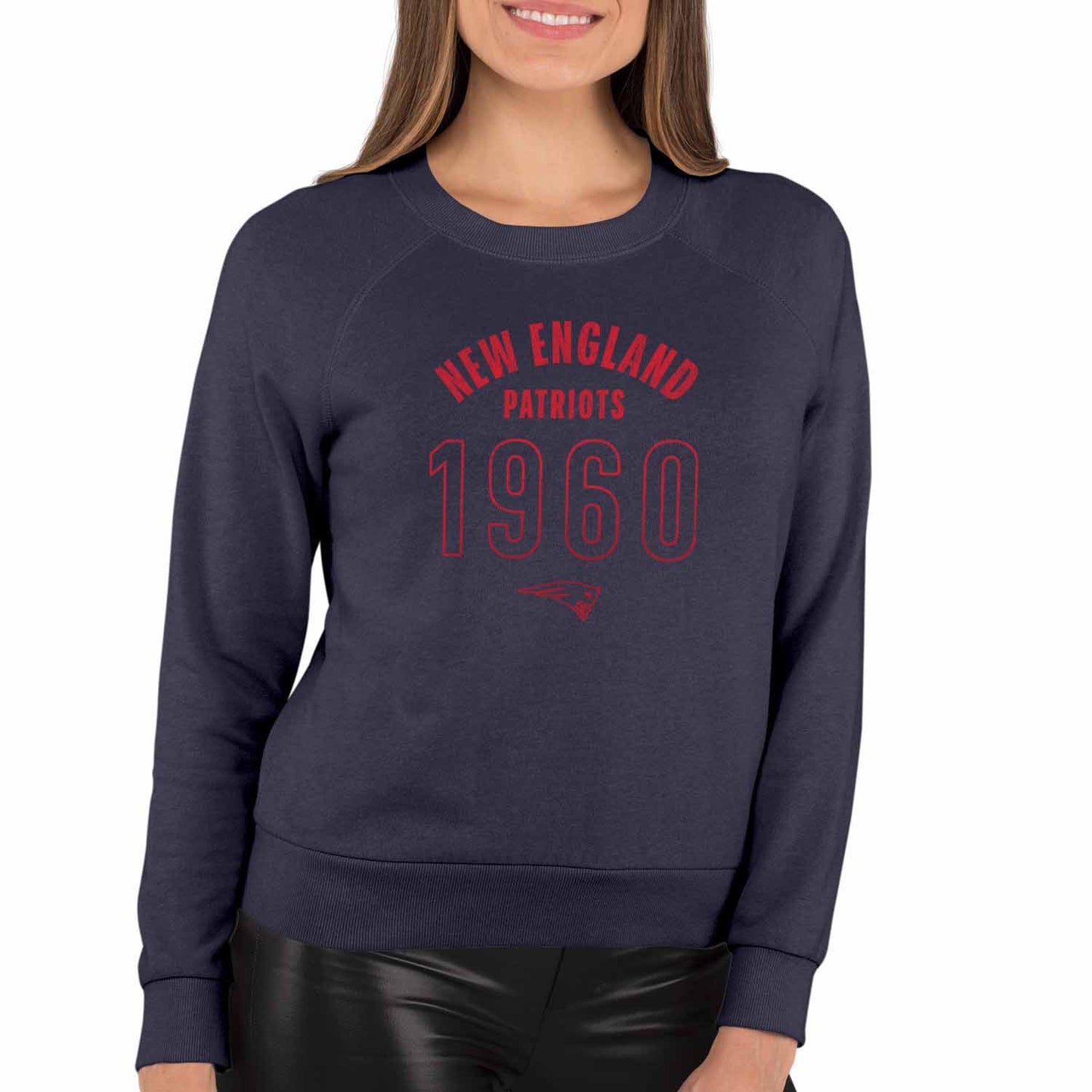 New England Patriots NFL Womens Big Date French Terry Slouchy Top - Navy Heather