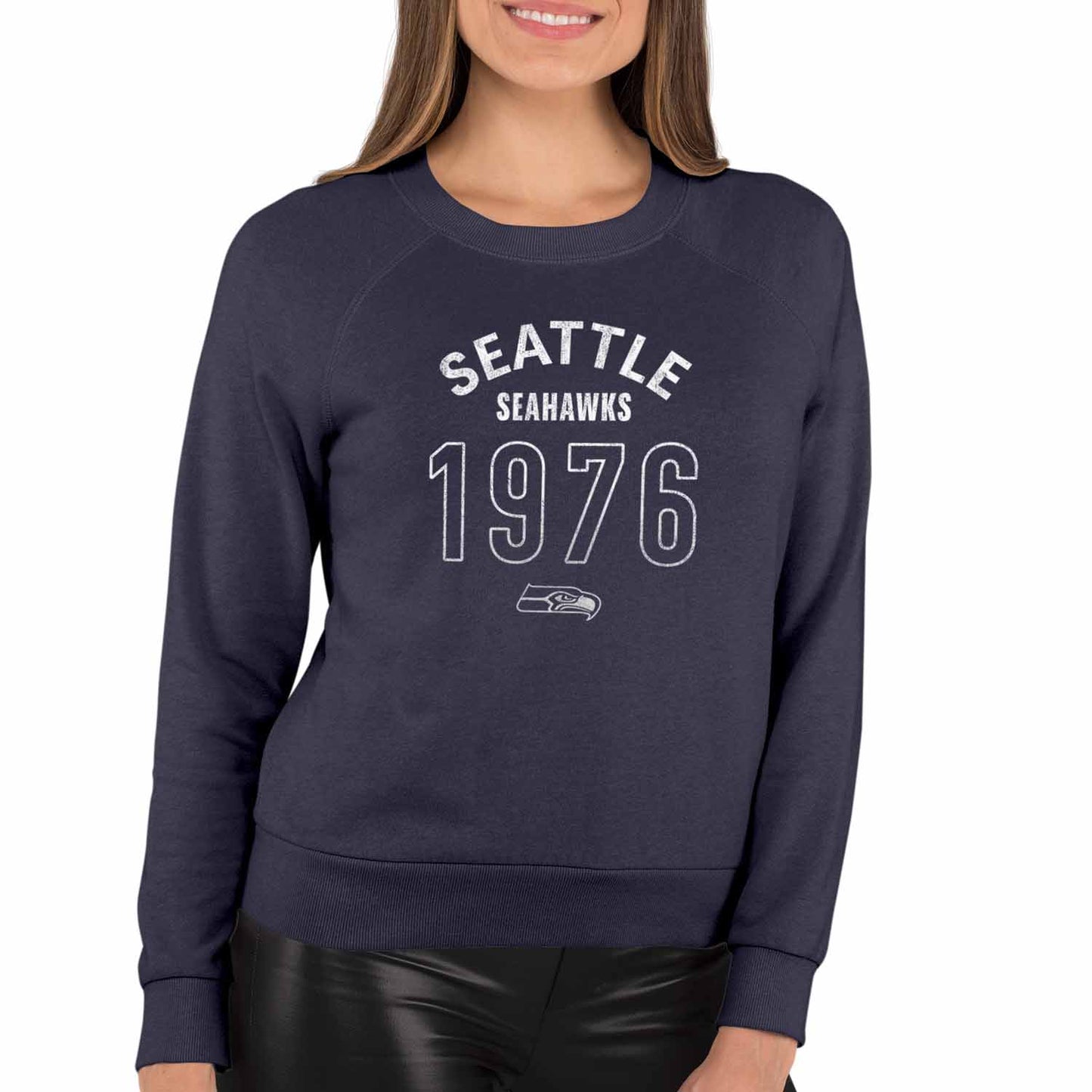Seattle Seahawks NFL Womens Big Date French Terry Slouchy Top - Navy Heather
