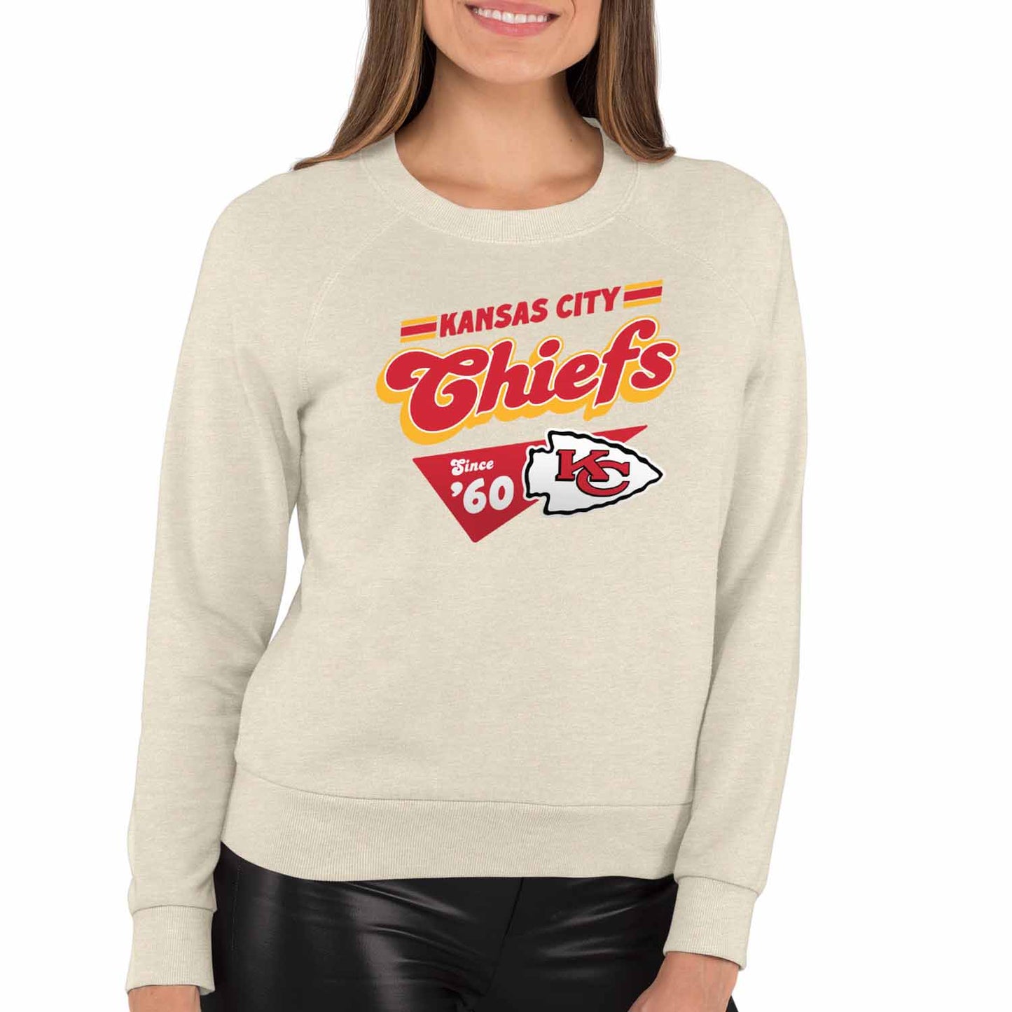 Kansas City Chiefs NFL Womens Vintage Charm French Terry Slouchy Top - Birch