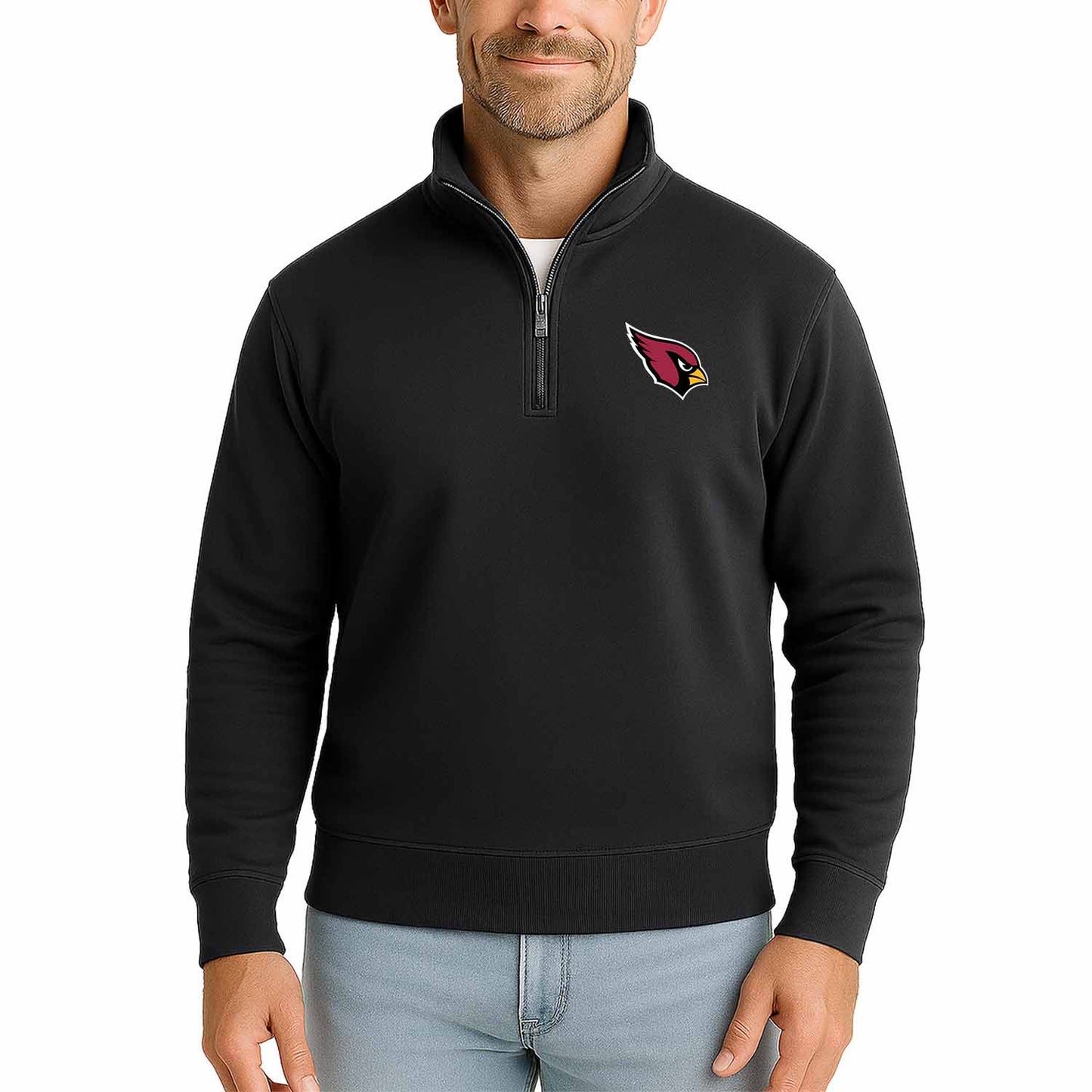 Arizona Cardinals NFL Adult Unisex Team Logo Quarter Zip Pullover Sweatshirt - Black