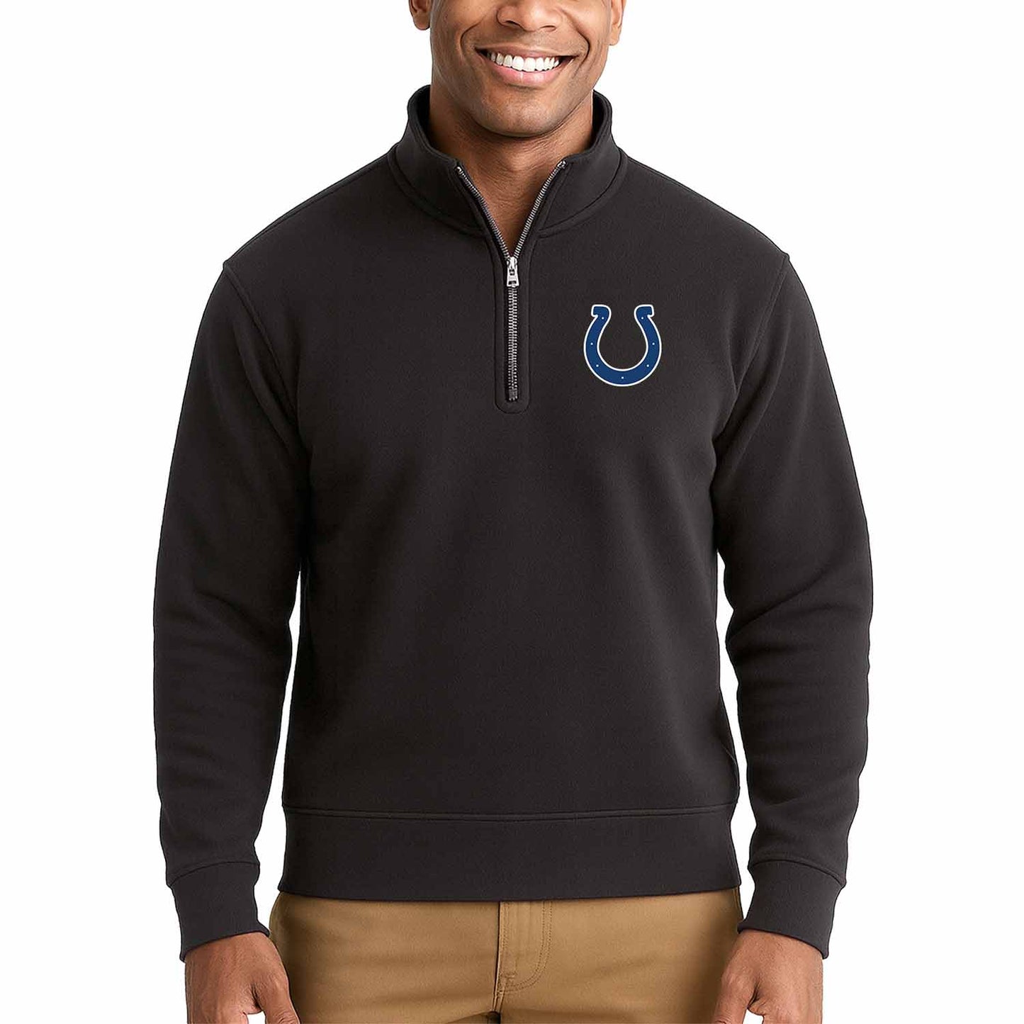Indianapolis Colts NFL Adult Unisex Team Logo Quarter Zip Pullover Sweatshirt - Black