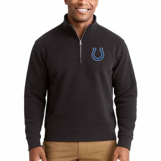 Indianapolis Colts NFL Adult Unisex Team Logo Quarter Zip Pullover Sweatshirt - Black