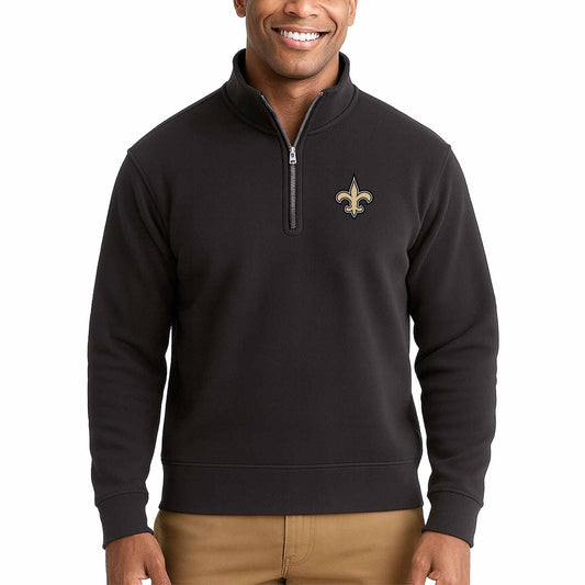 New Orleans Saints NFL Adult Unisex Team Logo Quarter Zip Pullover Sweatshirt - Black