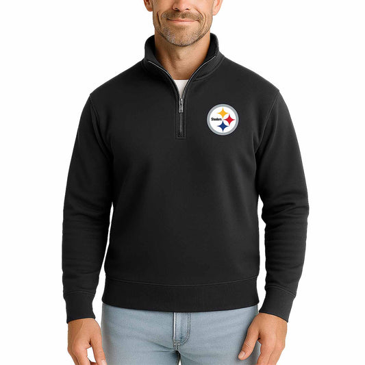 Pittsburgh Steelers  NFL Quarter Zip Fleece Pullover Unisex Sweatshirt - Black