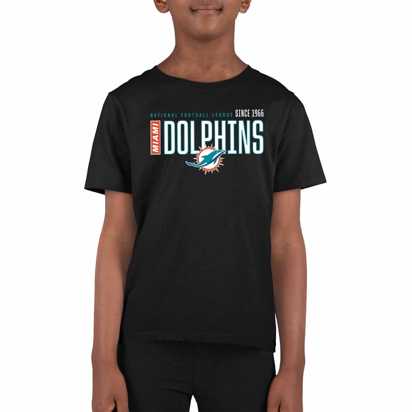 Miami Dolphins NFL Youth Modern Endzone Football T-Shirt Unisex Tag Free Comfortable - Black