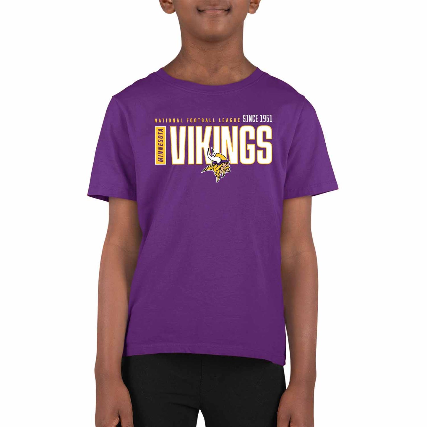 Minnesota Vikings NFL Youth Modern Endzone Football T-Shirt Unisex Tag Free Comfortable - Purple