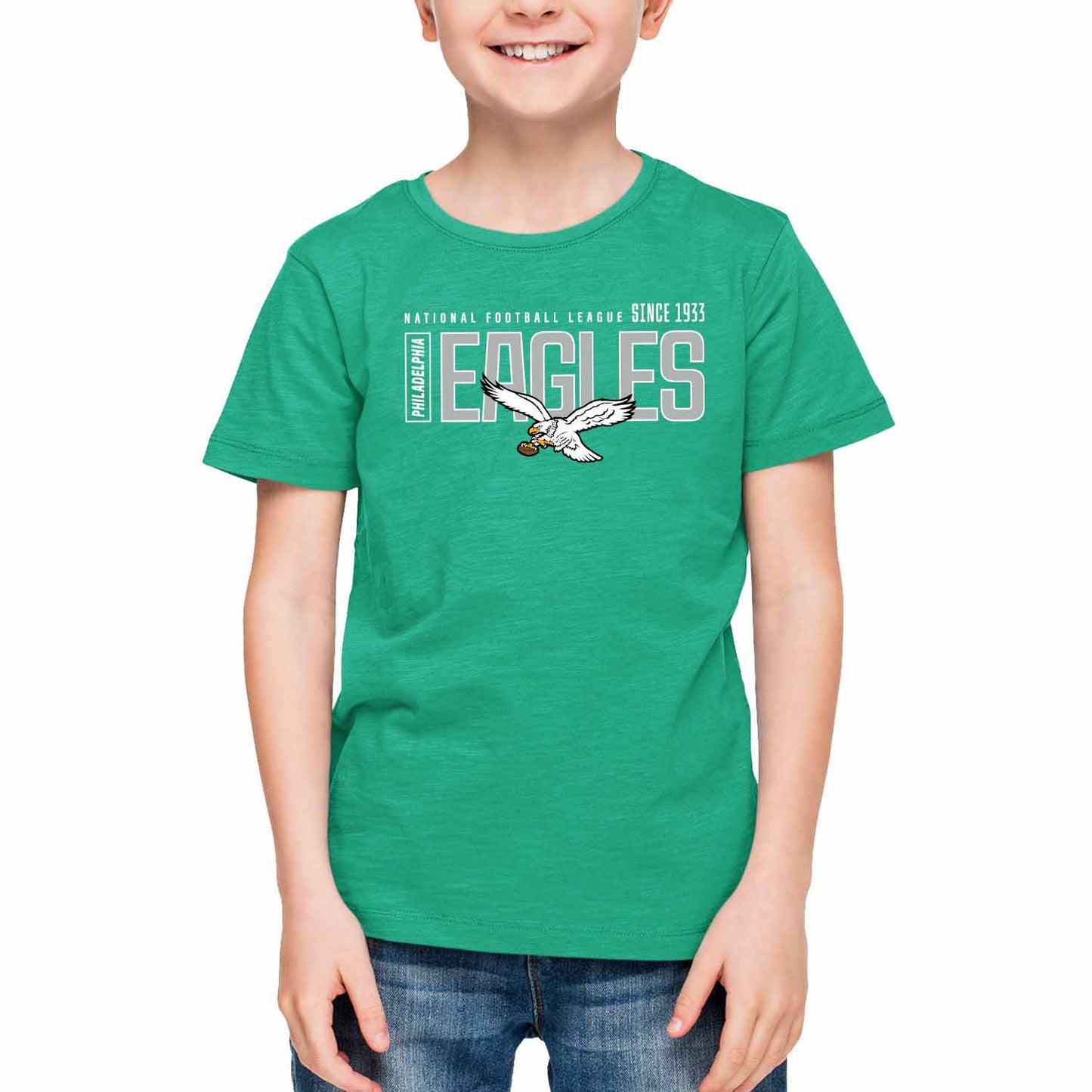 Philadelphia Eagles NFL Youth Modern Endzone Football T-Shirt Unisex Tag Free Comfortable - Kelly Green