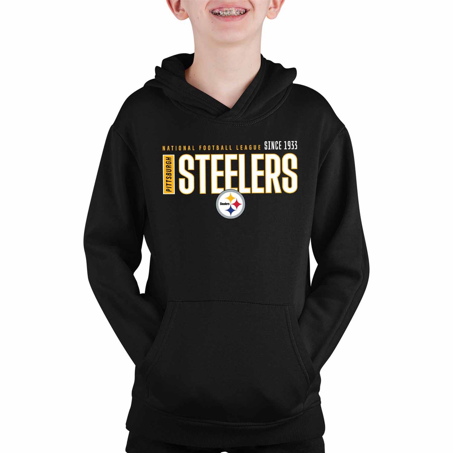 Pittsburgh Steelers NFL Youth Modern Endzone Football Fleece Hooded Sweatshirt - Black