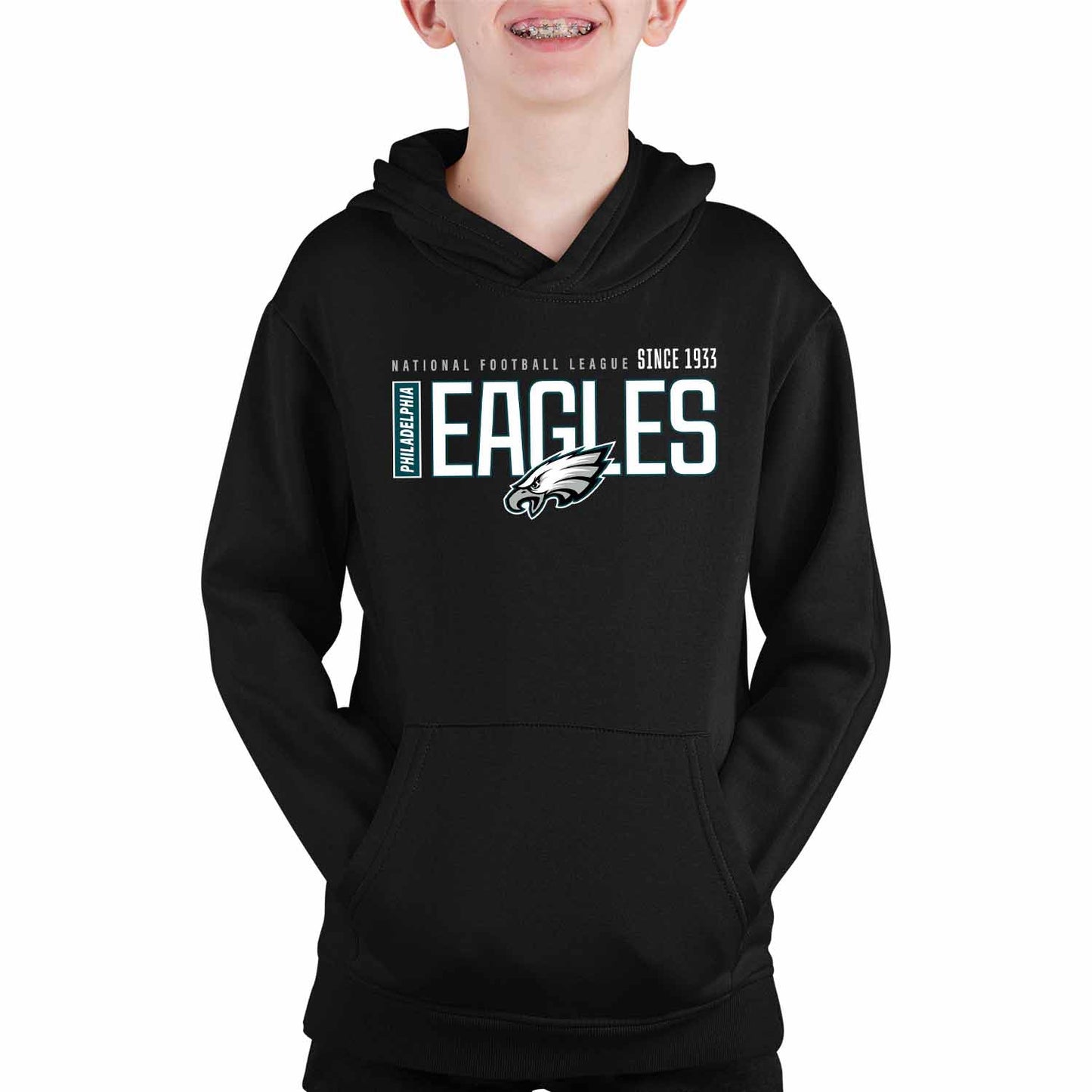 Philadelphia Eagles NFL Youth Modern Endzone Football Fleece Hooded Sweatshirt - Black