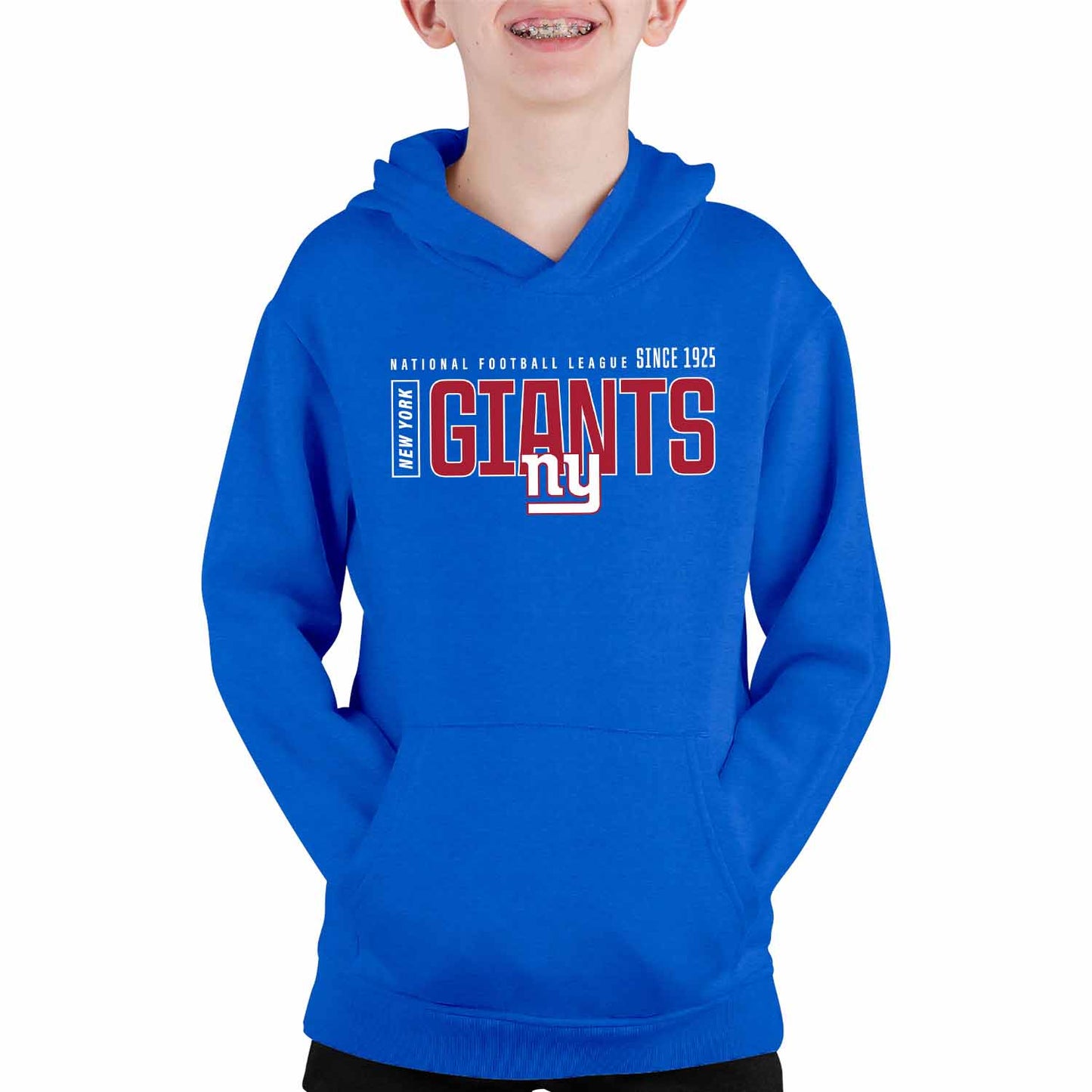 New York Giants NFL Youth Modern Endzone Football Fleece Hooded Sweatshirt - Royal