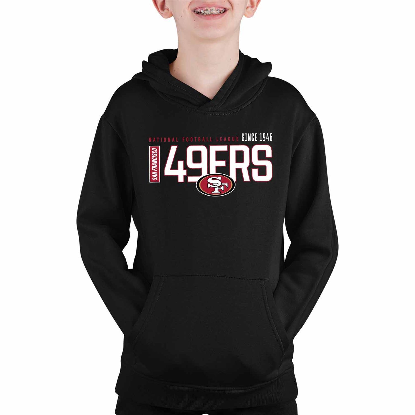 San Francisco 49ers NFL Youth Modern Endzone Football Fleece Hooded Sweatshirt - Black