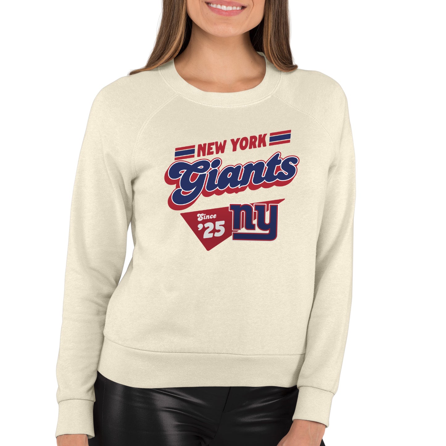 New York Giants NFL Womens Vintage Charm French Terry Slouchy Top - Birch