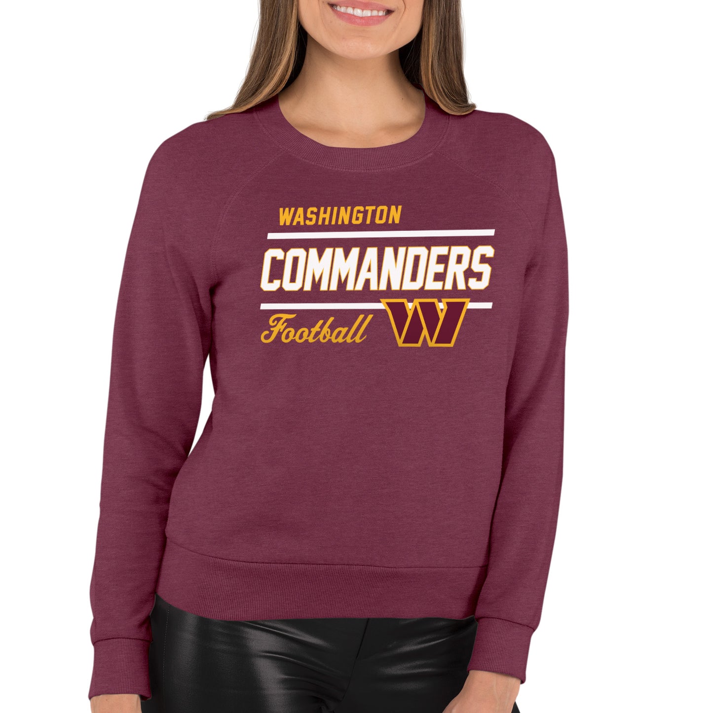 Washington Commanders NFL Womens Gameday French Terry Slouchy Top- Raglan Sleeves - Maroon Heather