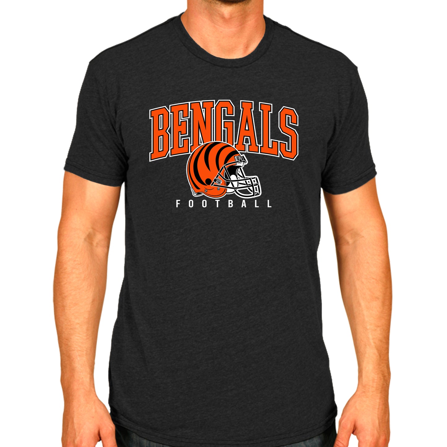 Cincinnati Bengals NFL Adult All Star Heather Tag-Less T-Shirt - Black Heather