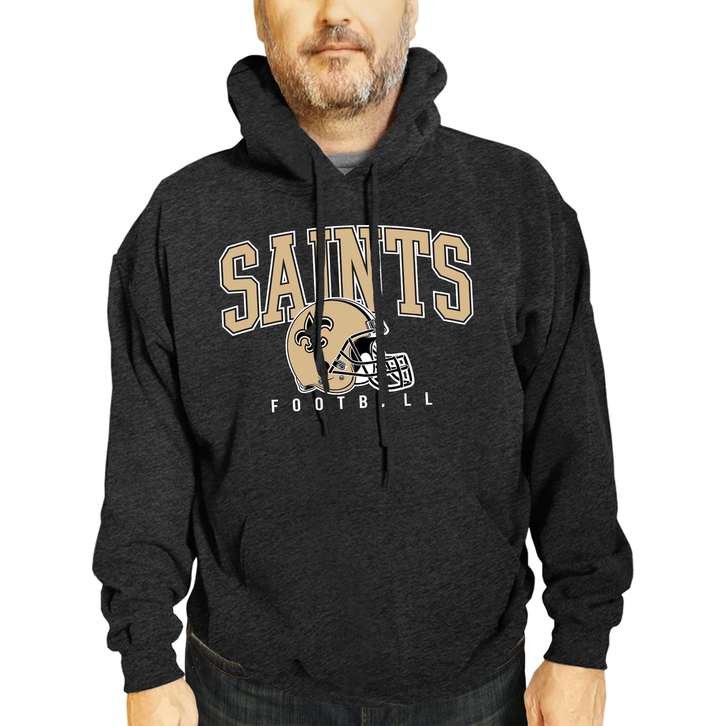 New Orleans Saints NFL Adult Unisex All Star Soft Fleece Hooded Sweatshirt - Black Heather