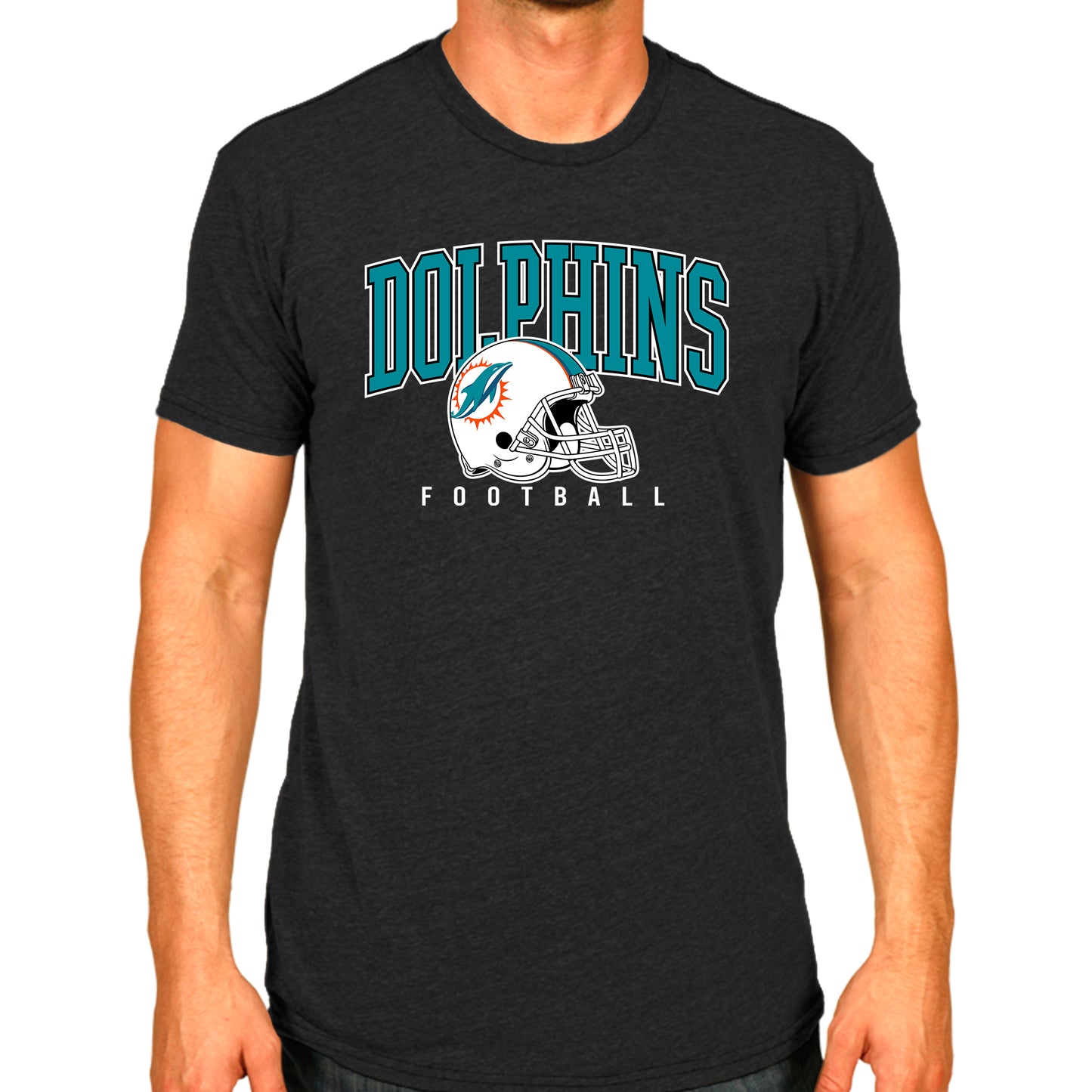 Miami Dolphins NFL Adult All Star Heather Tag-Less T-Shirt - Black Heather