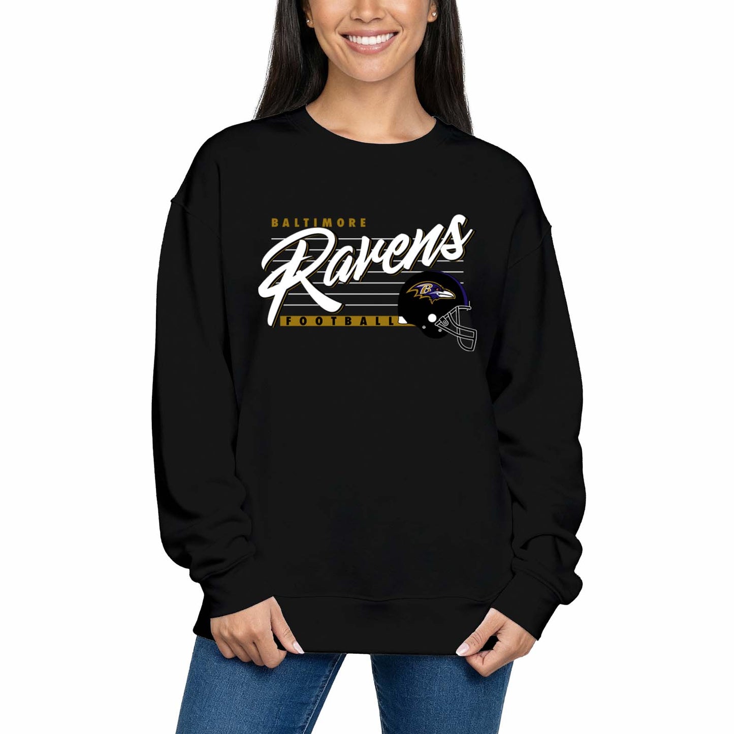 Baltimore Ravens Womens NFL Scrimmage Line Crewneck Pullover - Black
