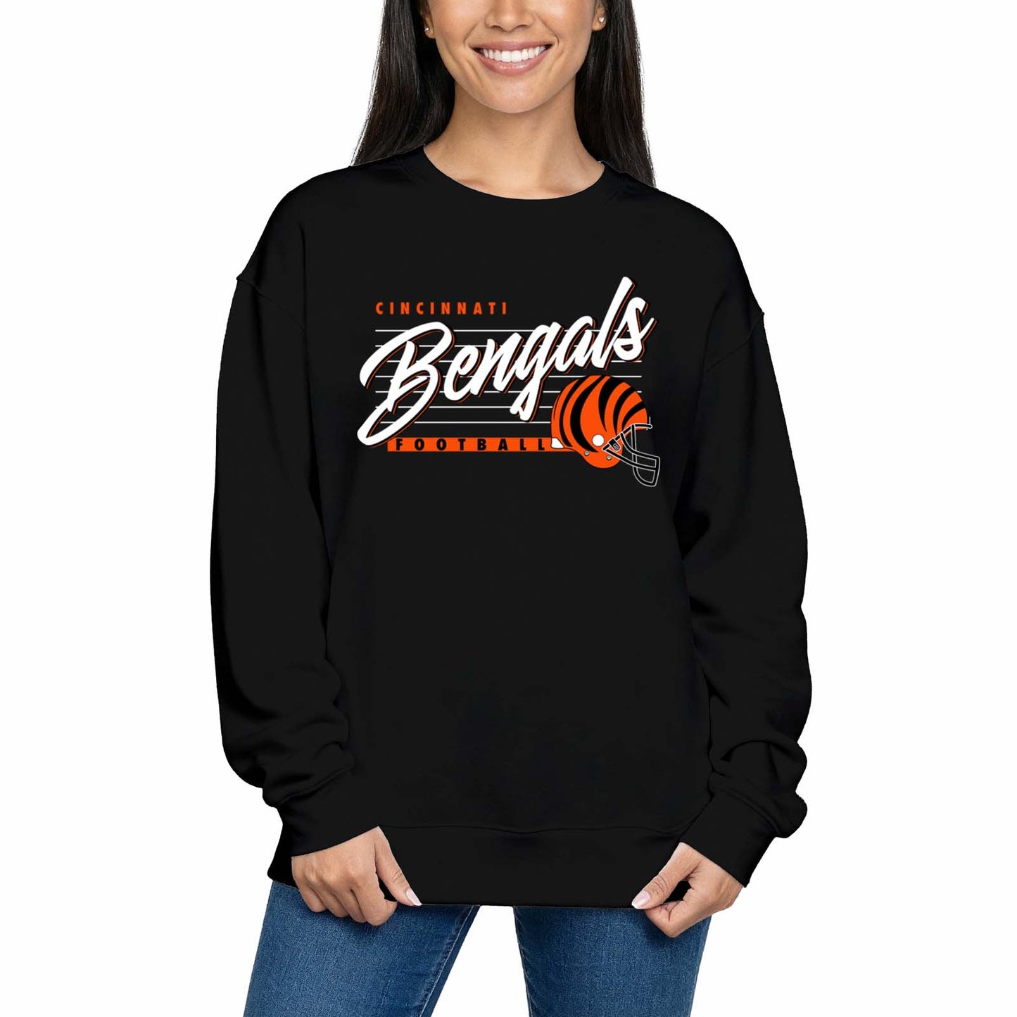Cincinnati Bengals Womens NFL Scrimmage Line Crewneck Pullover - Black