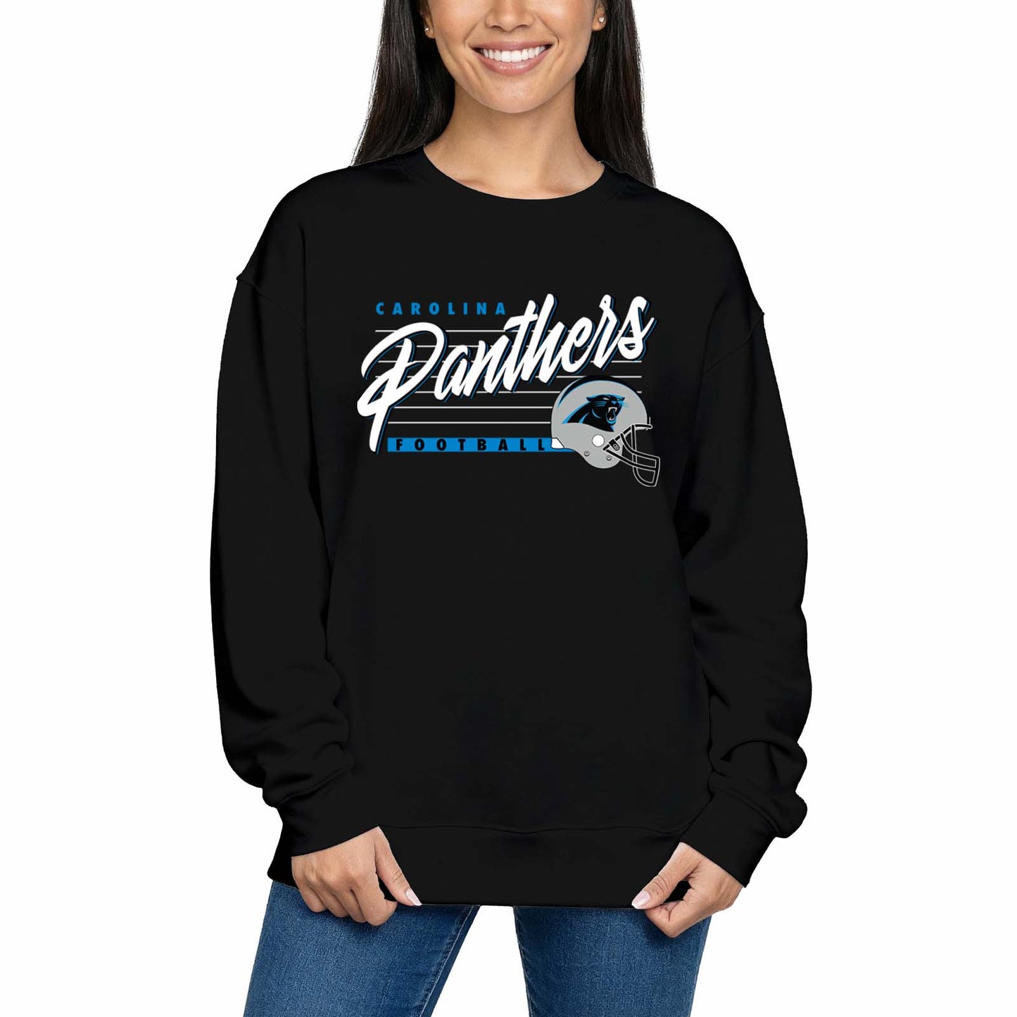 Carolina Panthers Womens NFL Scrimmage Line Crewneck Pullover - Black
