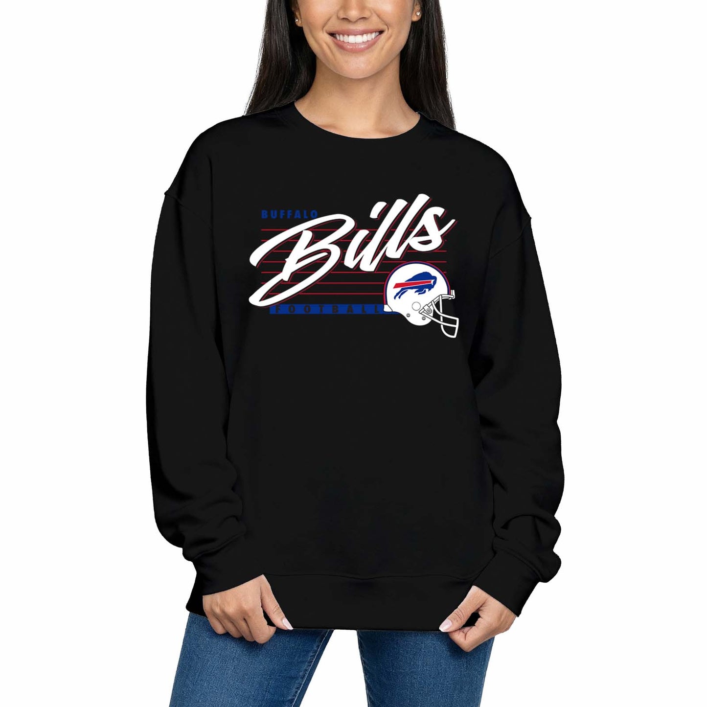 Buffalo Bills Womens NFL Scrimmage Line Crewneck Pullover - Black
