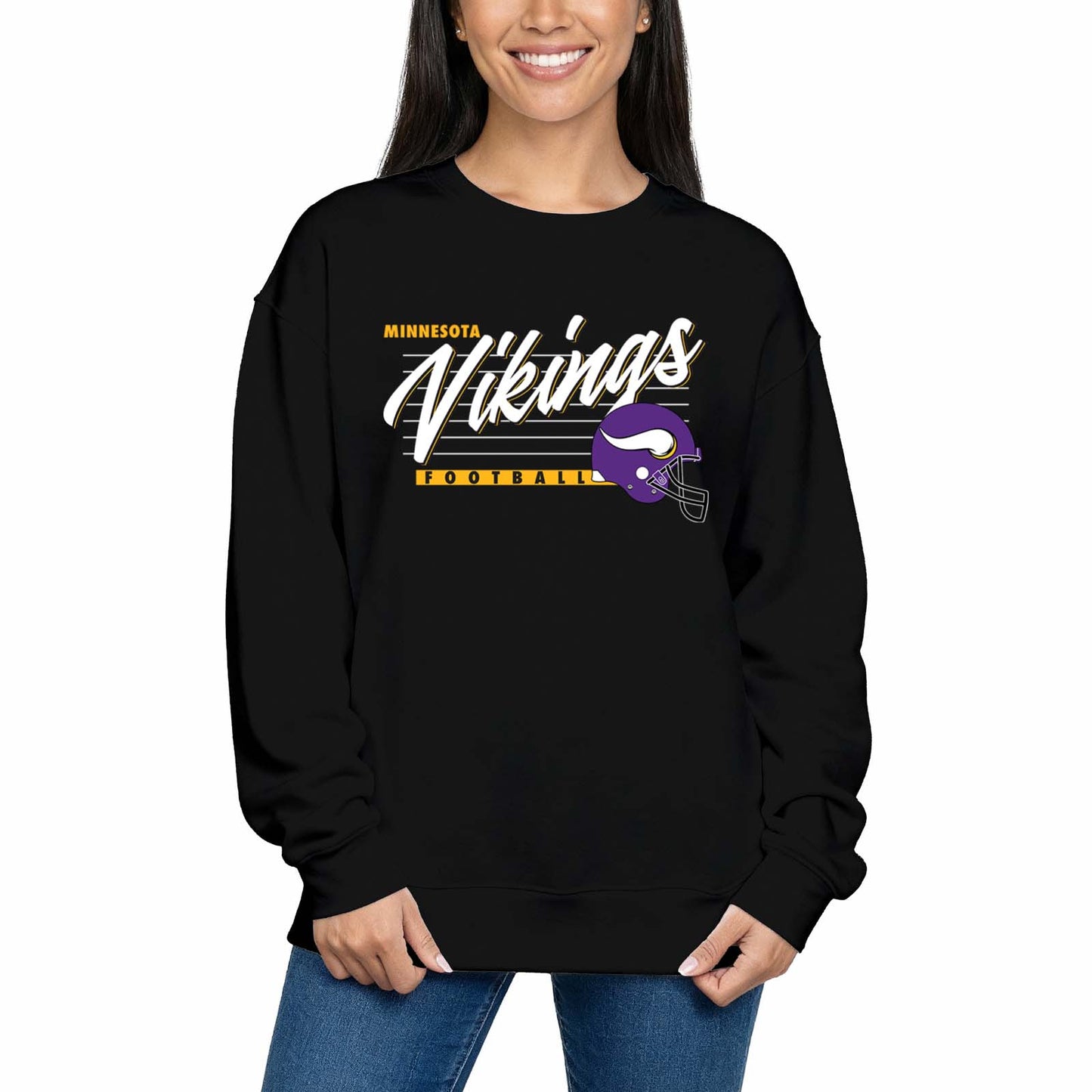 Minnesota Vikings Womens NFL Scrimmage Line Crewneck Pullover - Black