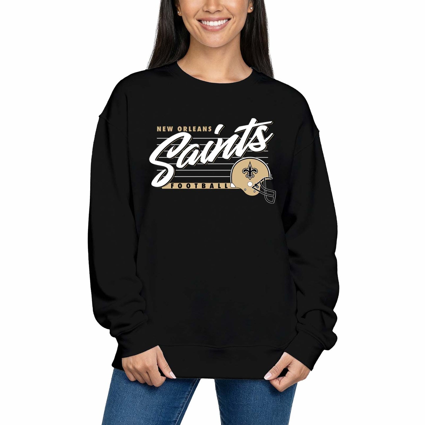 New Orleans Saints Womens NFL Scrimmage Line Crewneck Pullover - Black