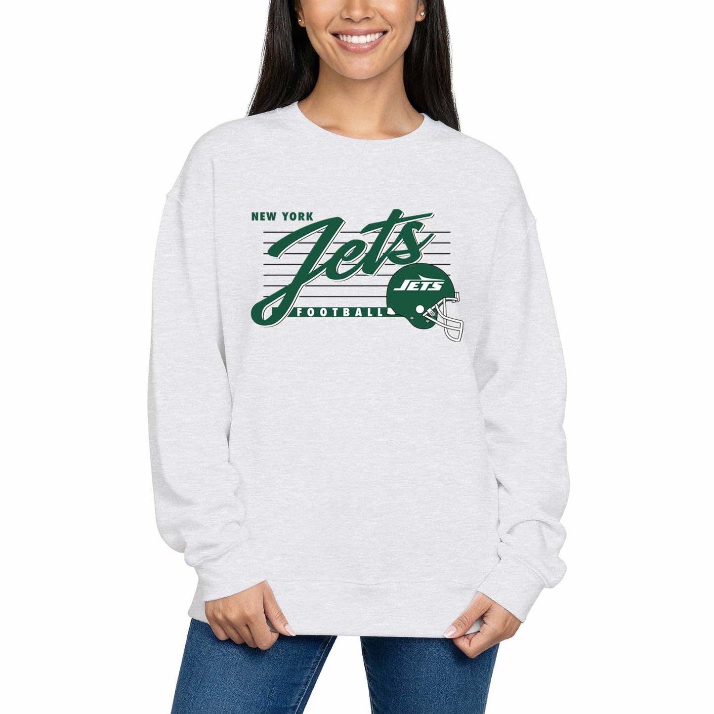 New York Jets Womens NFL Scrimmage Line Crewneck Pullover - Gray Heather