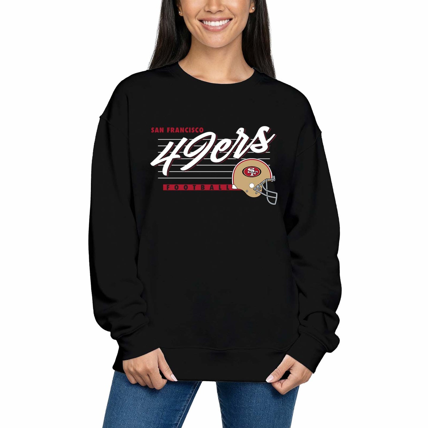 San Francisco 49ers Womens NFL Scrimmage Line Crewneck Pullover - Black