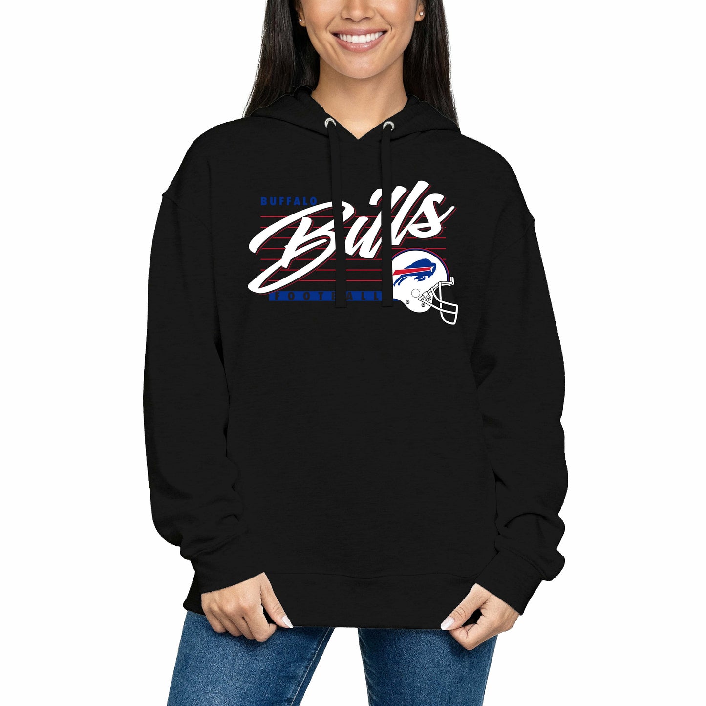 Buffalo Bills Ladies NFL Scrimmage Line Fleece Pullover Hooded Sweatshirt - Black