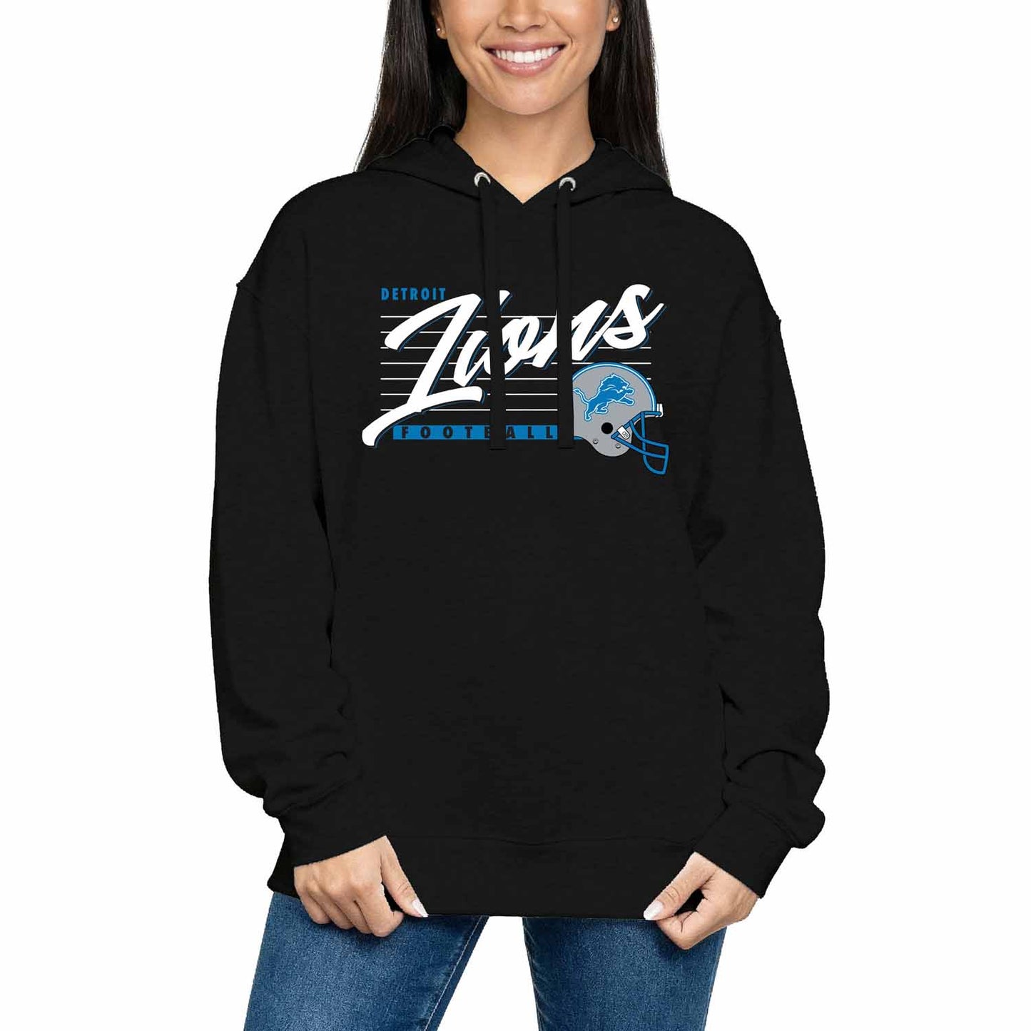 Detroit Lions Ladies NFL Scrimmage Line Fleece Pullover Hooded Sweatshirt - Black