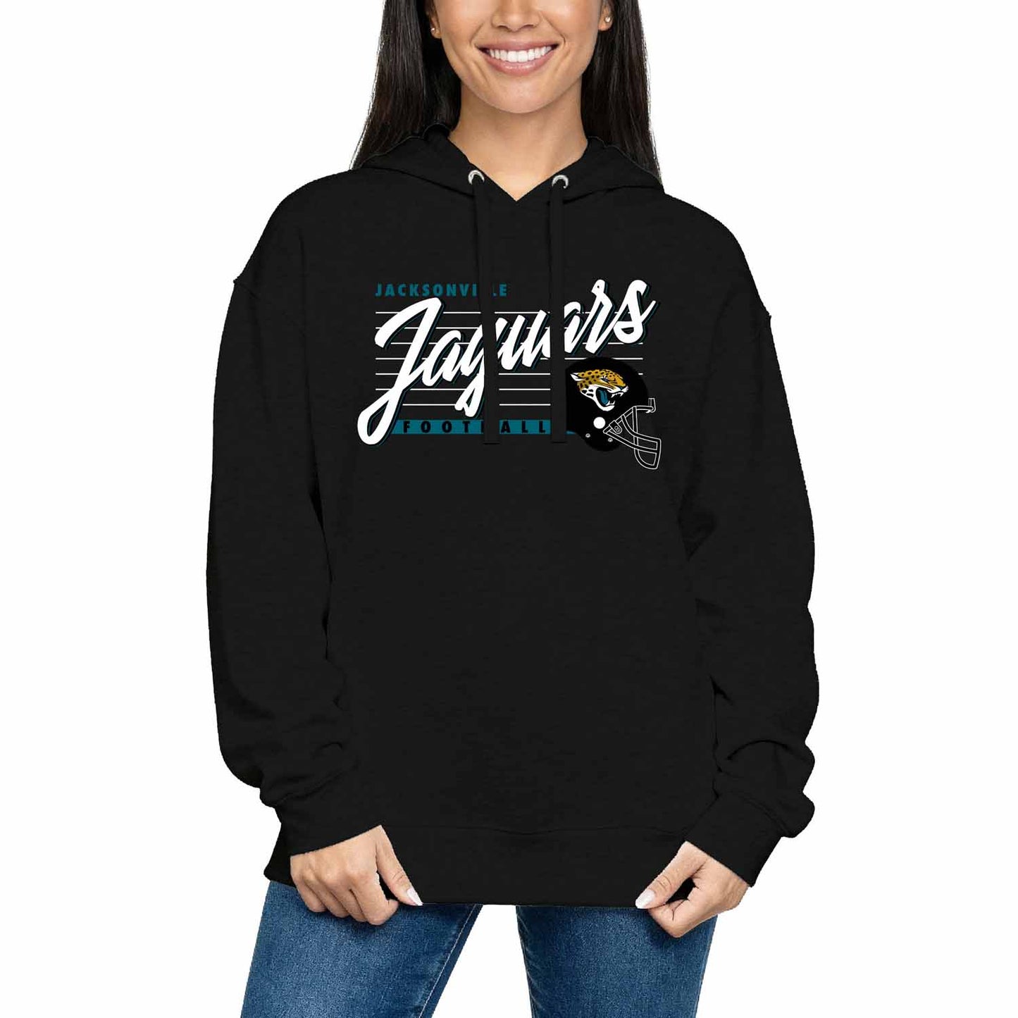 Jacksonville Jaguars Ladies NFL Scrimmage Line Fleece Pullover Hooded Sweatshirt - Black