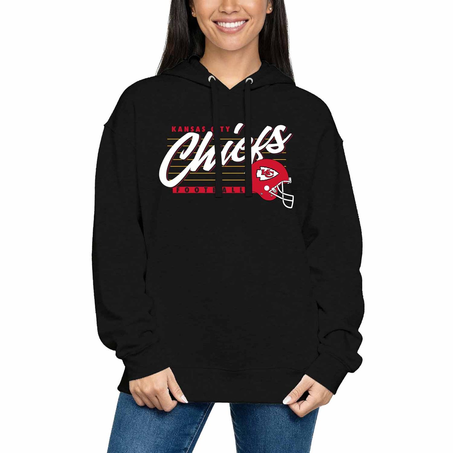Kansas City Chiefs Ladies NFL Scrimmage Line Fleece Pullover Hooded Sweatshirt - Black
