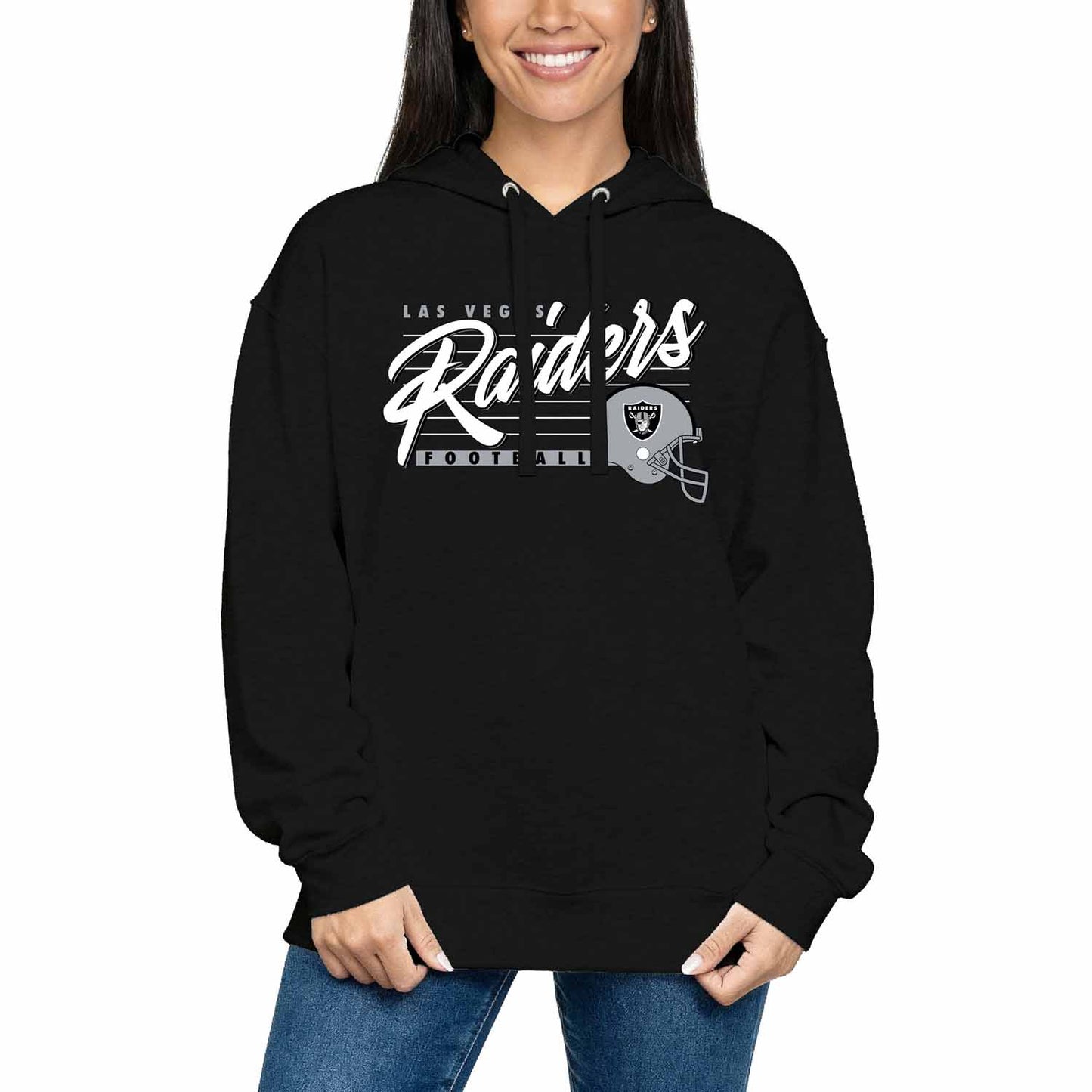 Las Vegas Raiders Ladies NFL Scrimmage Line Fleece Pullover Hooded Sweatshirt - Black