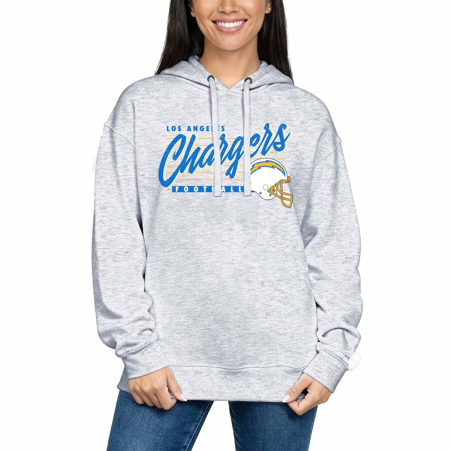 Los Angeles Chargers Ladies NFL Scrimmage Line Fleece Pullover Hooded Sweatshirt - Gray Heather