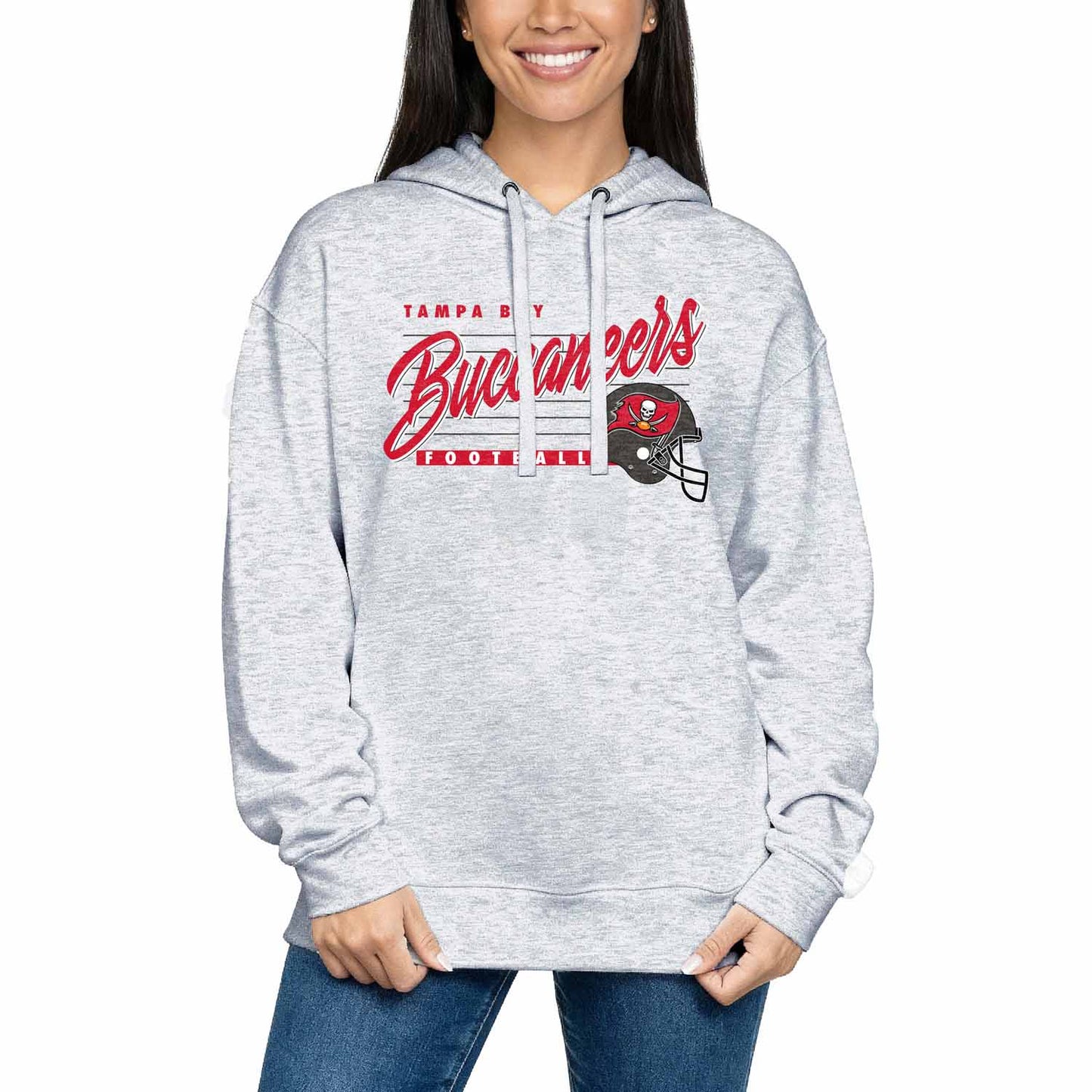 Tampa Bay Buccaneers Ladies NFL Scrimmage Line Fleece Pullover Hooded Sweatshirt - Gray Heather
