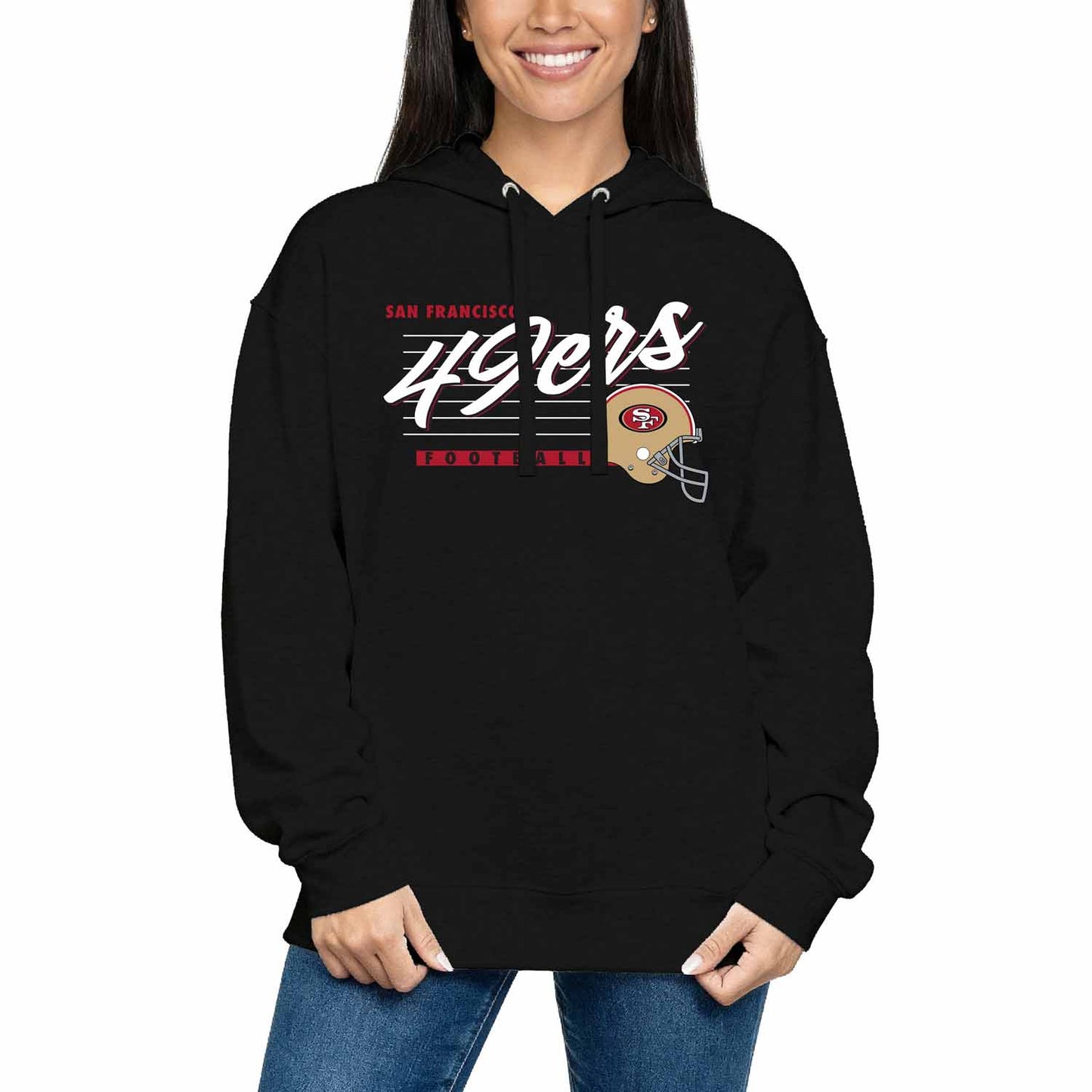 San Francisco 49ers Ladies NFL Scrimmage Line Fleece Pullover Hooded Sweatshirt - Black