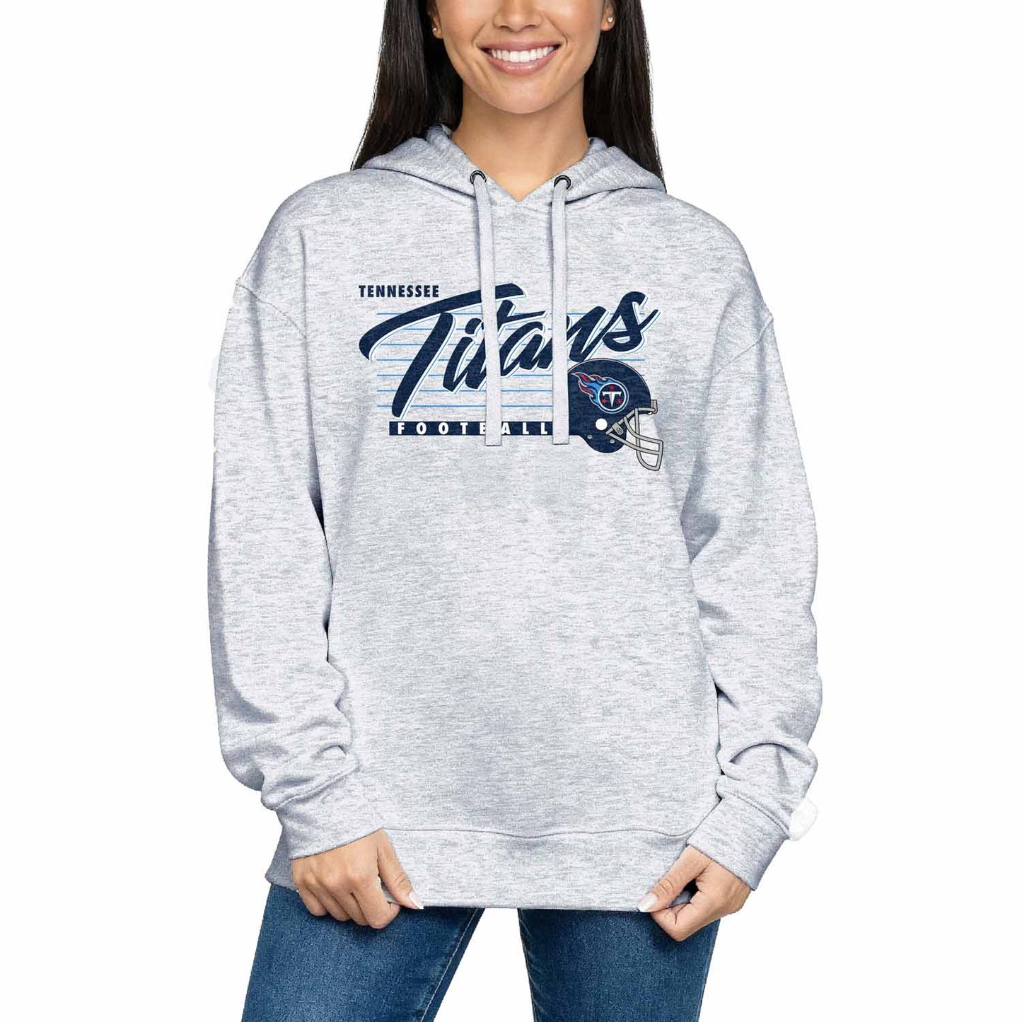 Tennessee Titans Ladies NFL Scrimmage Line Fleece Pullover Hooded Sweatshirt - Gray Heather