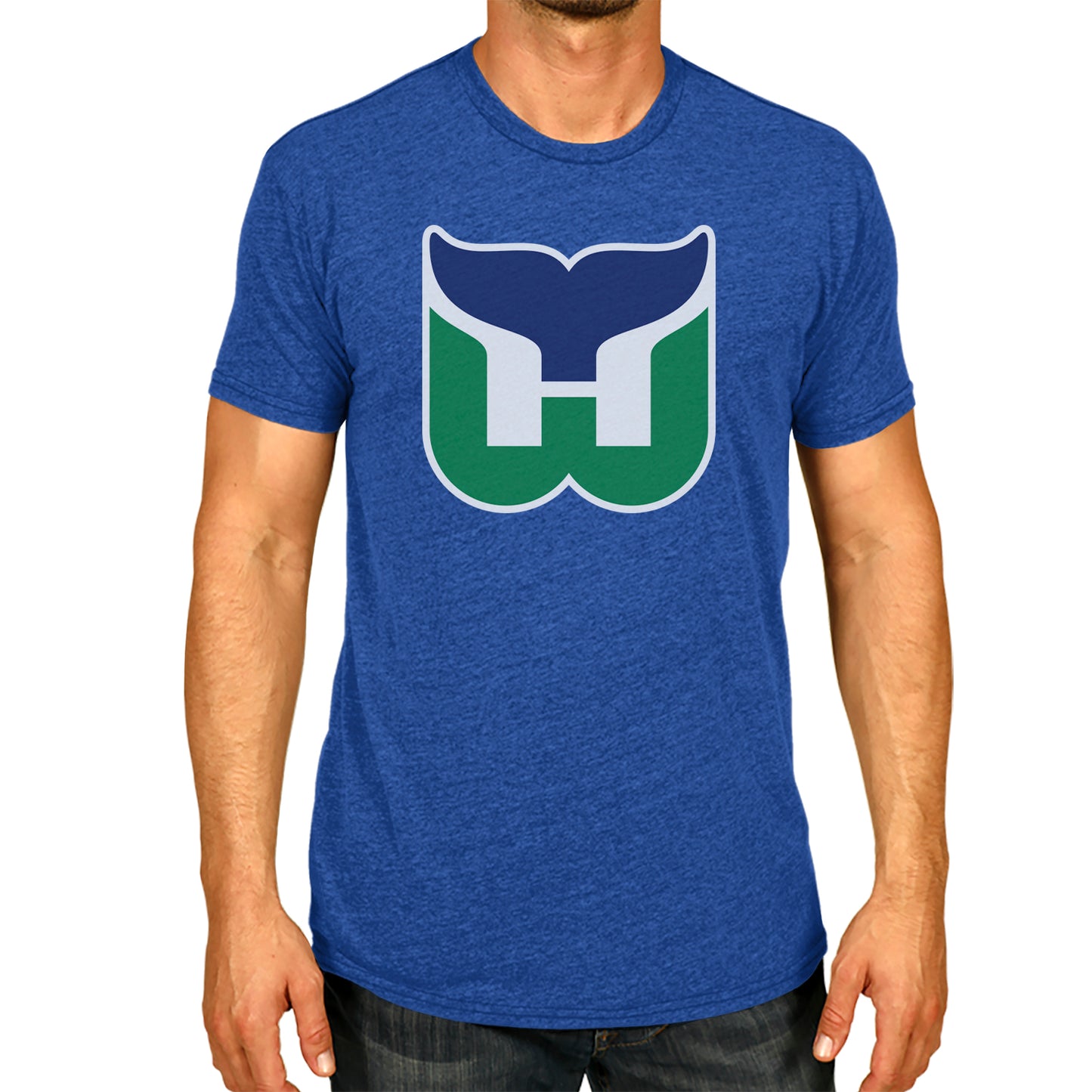 Hartford Whalers NHL Adult Retro Logo Tag-Less T-Shirt - Royal Heather