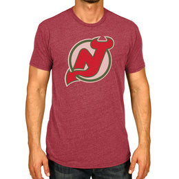 New Jersey Devils NHL Adult Retro Logo Tag-Less T-Shirt - Red Heather