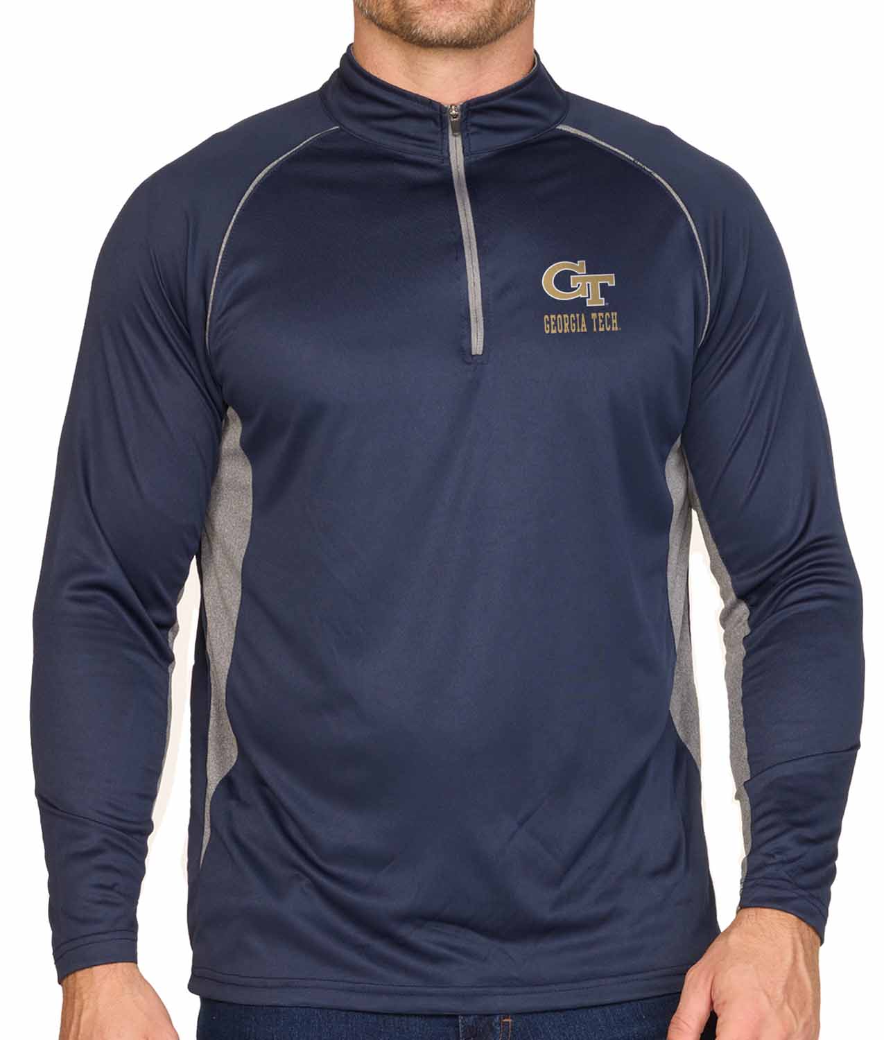 Georgia Tech Yellowjackets Mens NCAA Campus Classic Long Sleeve 1/4 Zip Windshirt - Navy