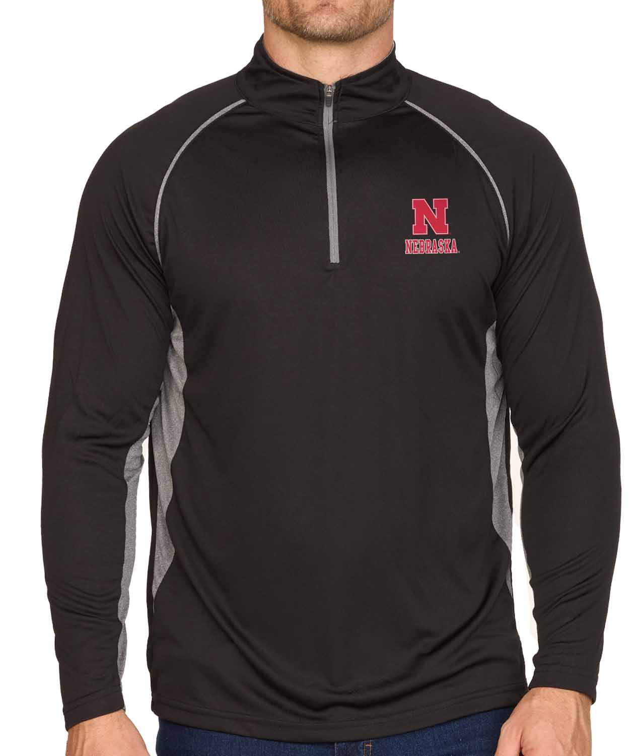 Nebraska Cornhuskers Mens NCAA Campus Classic Long Sleeve 1/4 Zip Windshirt - Black